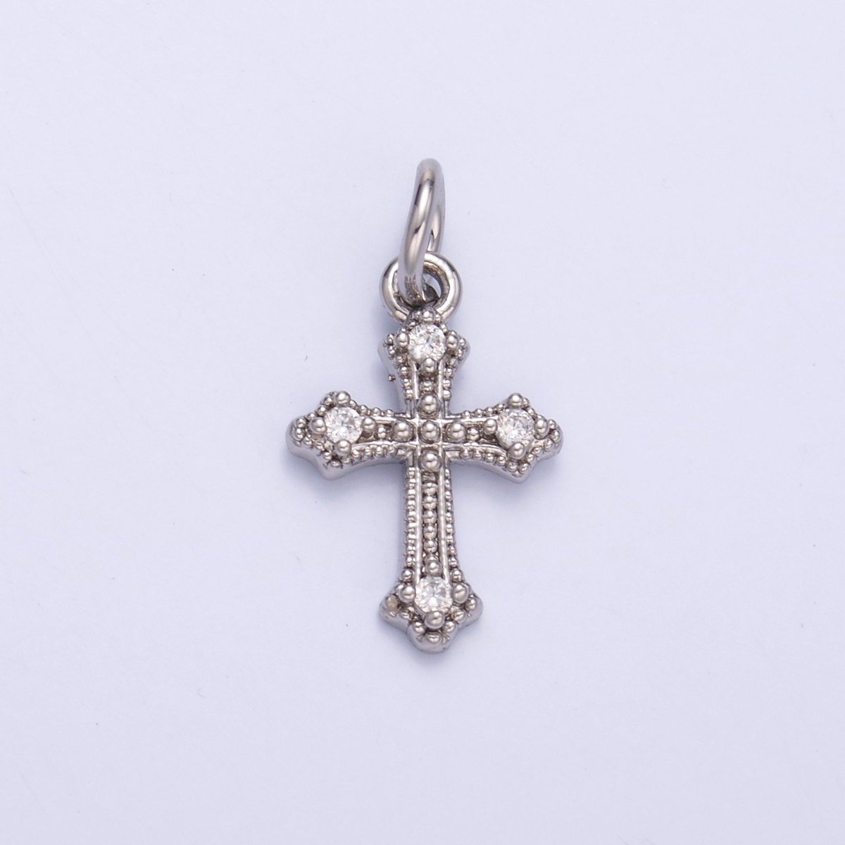 24K Gold Filled Clear CZ Dotted Passion Cross Charm in Gold & Silver | N071 - DLUXCA