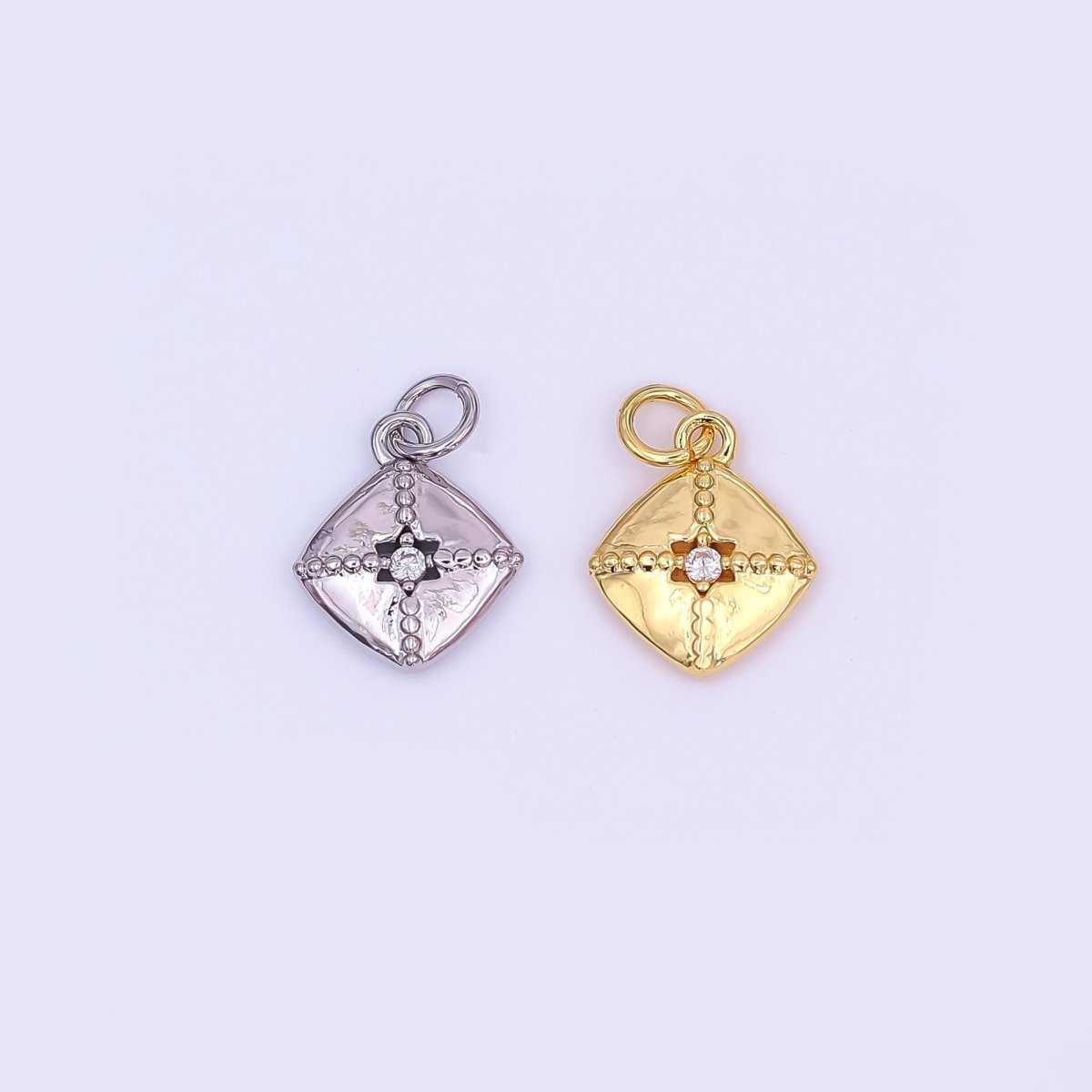 24K Gold Filled Clear CZ Dotted Rhombus Charm in Gold & Silver | AF427 - DLUXCA