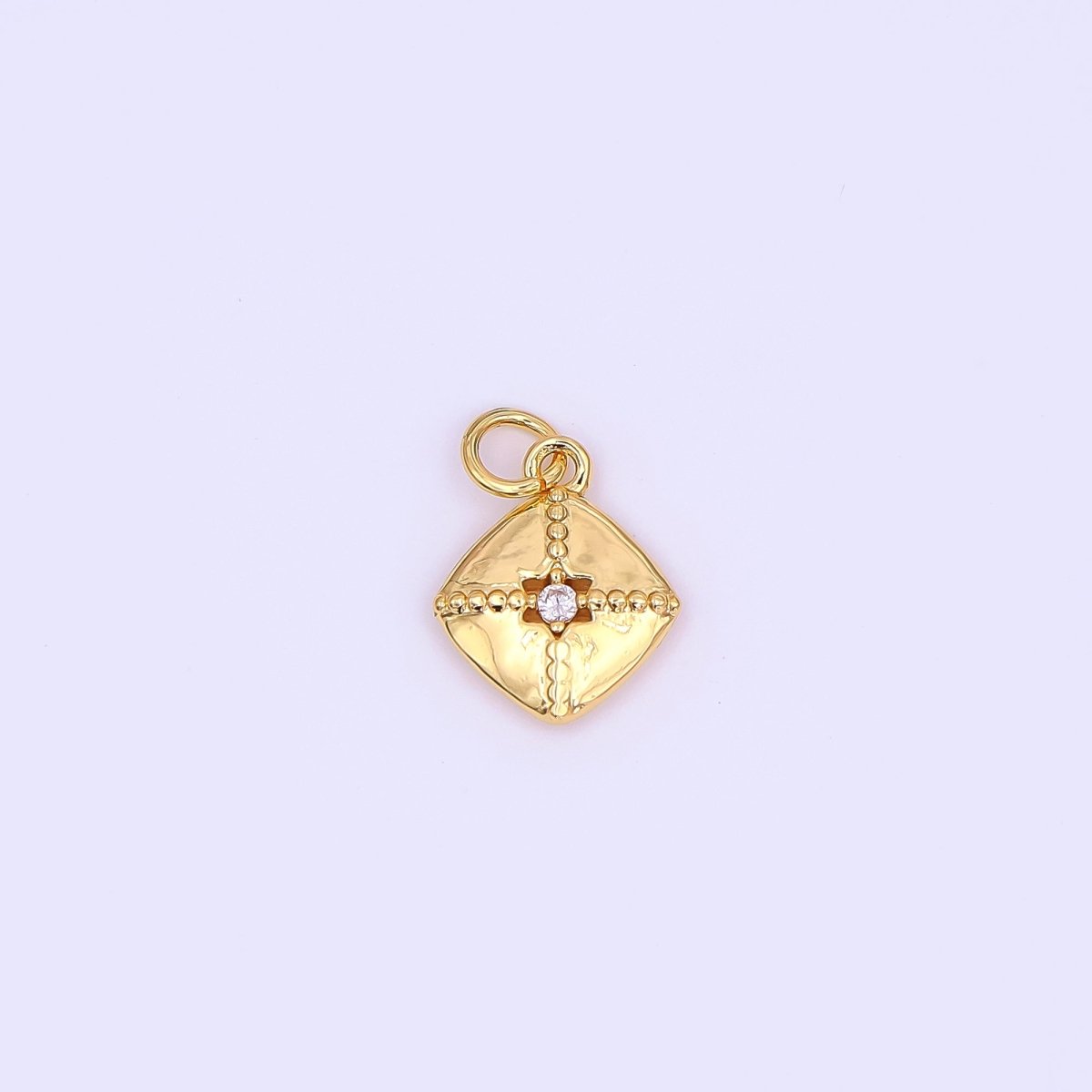 24K Gold Filled Clear CZ Dotted Rhombus Charm in Gold & Silver | AF427 - DLUXCA