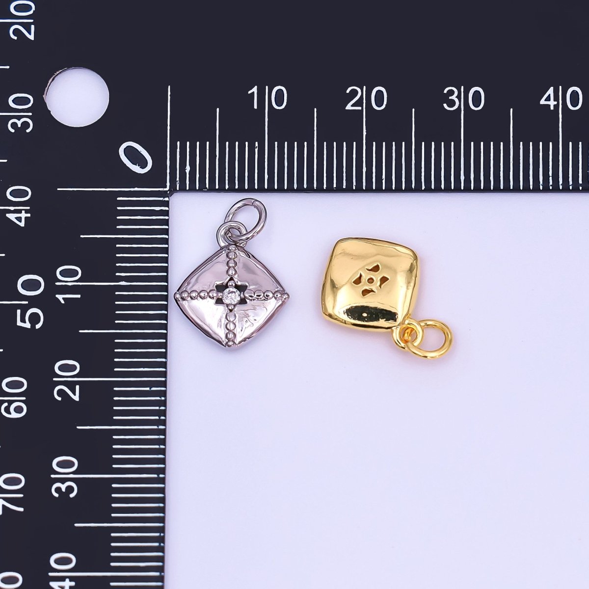 24K Gold Filled Clear CZ Dotted Rhombus Charm in Gold & Silver | AF427 - DLUXCA