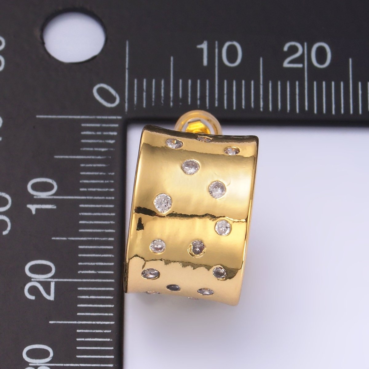 24K Gold Filled Clear CZ Dotted Wide C - Shaped Hoop Earrings | AD547 - DLUXCA