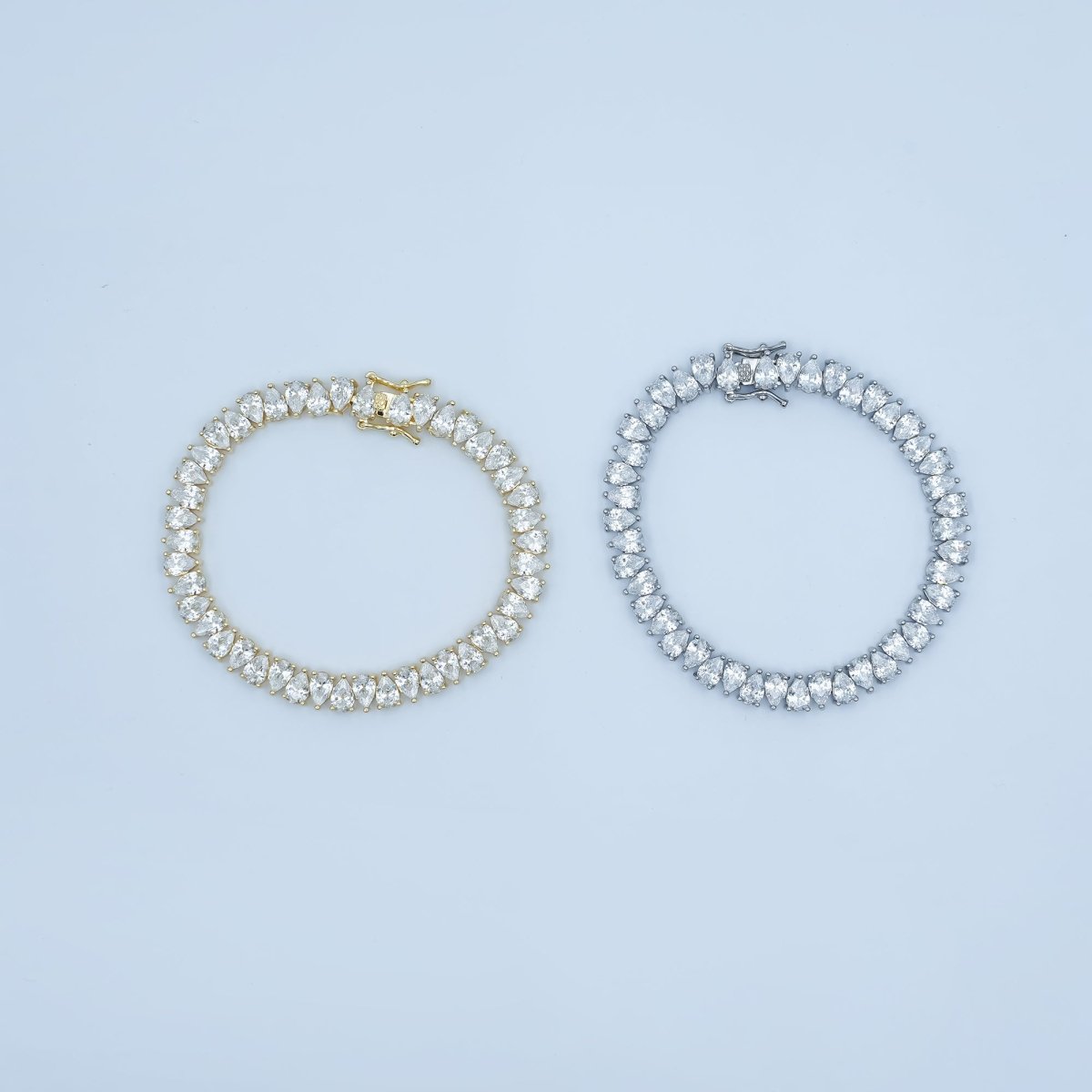 24K Gold Filled Clear CZ Double Teardrop Tennis Chain Bracelet in Gold & Silver | WA - 3140 WA - 3141 - DLUXCA