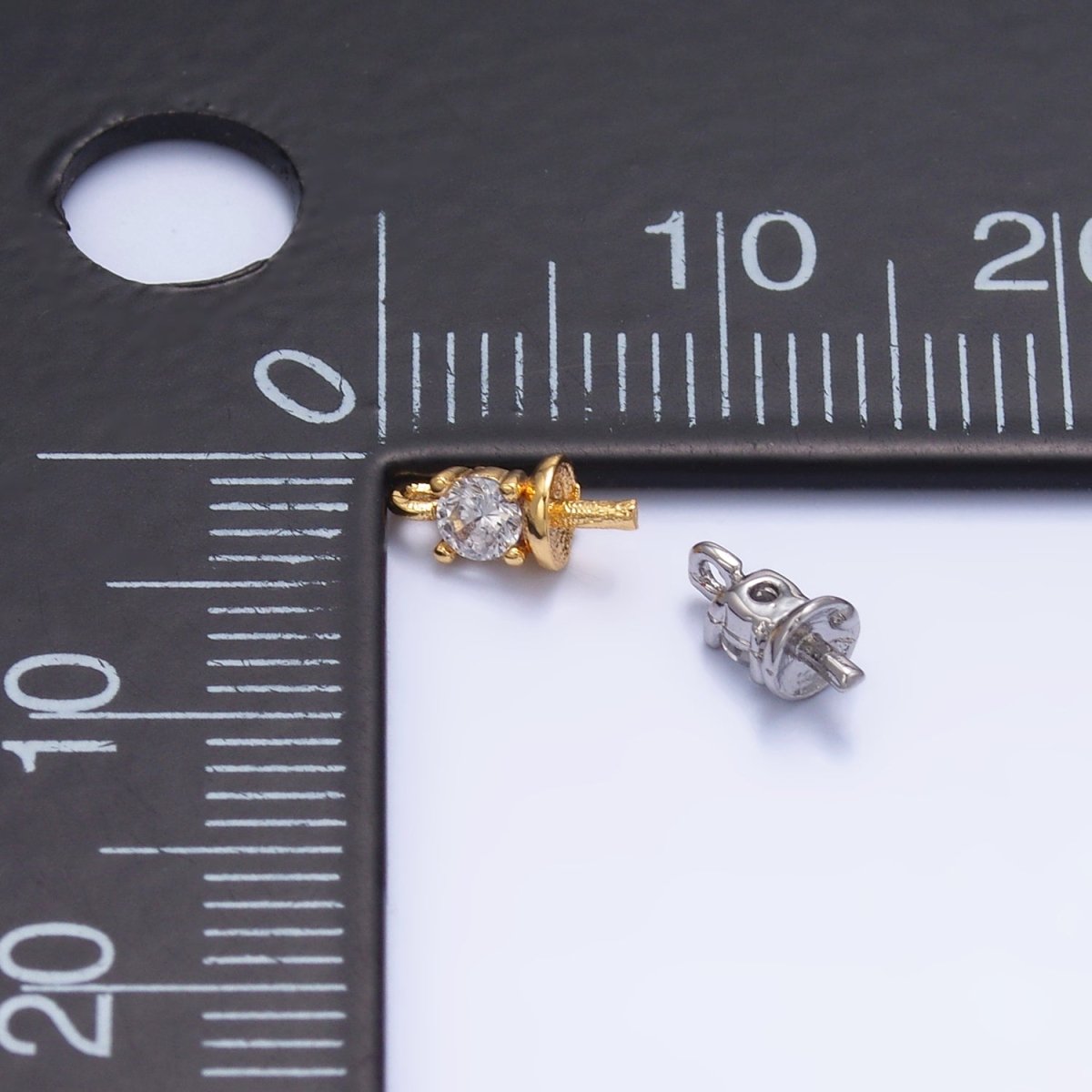 24K Gold Filled Clear CZ Drill Bail Finding in Gold & Silver | Z1060 - DLUXCA