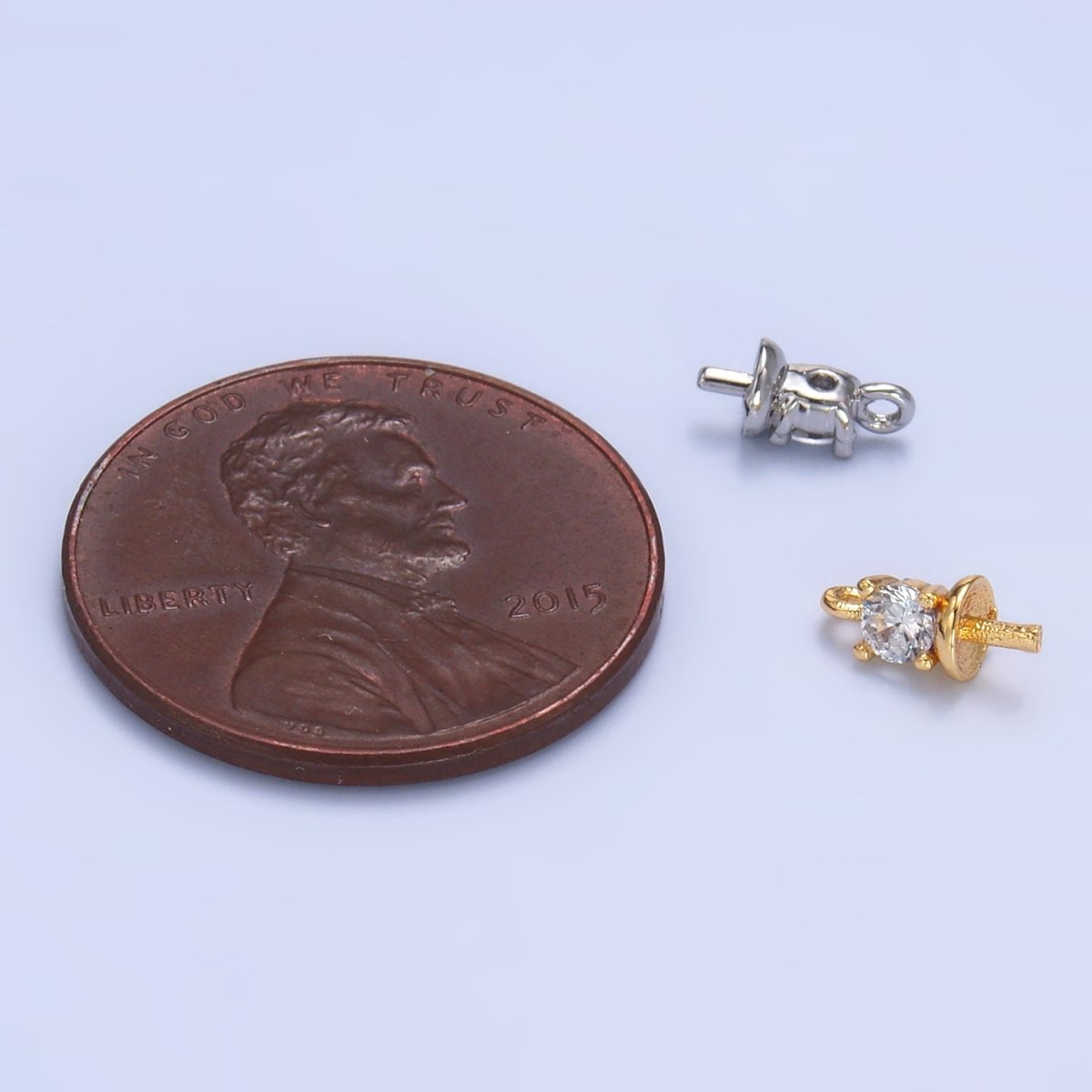 24K Gold Filled Clear CZ Drill Bail Finding in Gold & Silver | Z1060 - DLUXCA