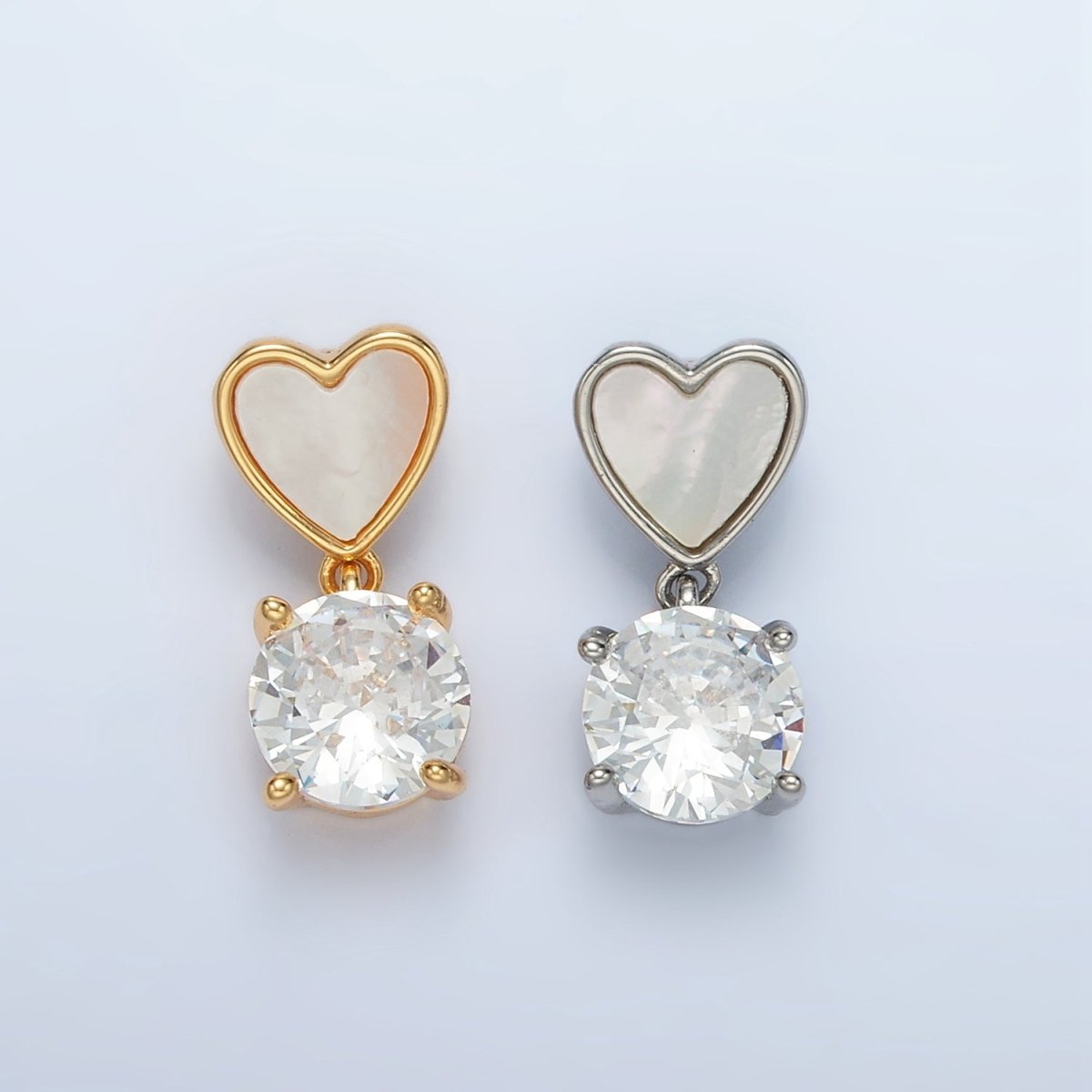 24K Gold Filled Clear CZ Drop Shell Pearl Heart Back Loop Pendant in Gold & Silver | AA1512 - DLUXCA