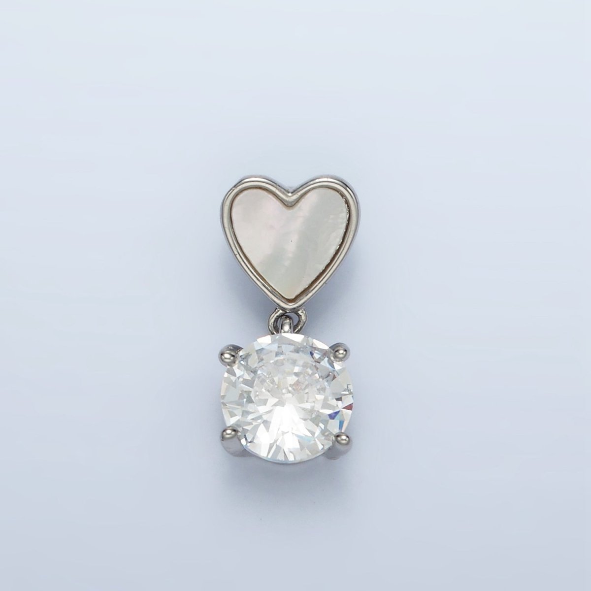24K Gold Filled Clear CZ Drop Shell Pearl Heart Back Loop Pendant in Gold & Silver | AA1512 - DLUXCA