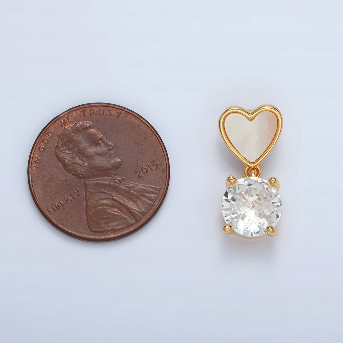 24K Gold Filled Clear CZ Drop Shell Pearl Heart Back Loop Pendant in Gold & Silver | AA1512 - DLUXCA