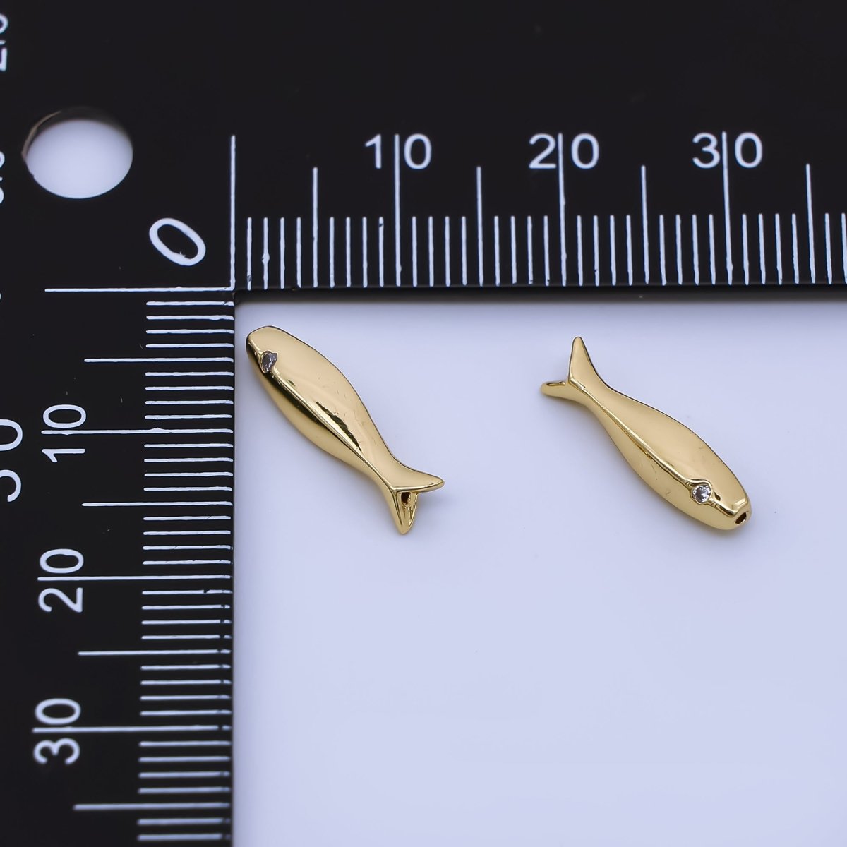 24K Gold Filled Clear CZ Fish Beach Minimalist Bead | B486 - DLUXCA