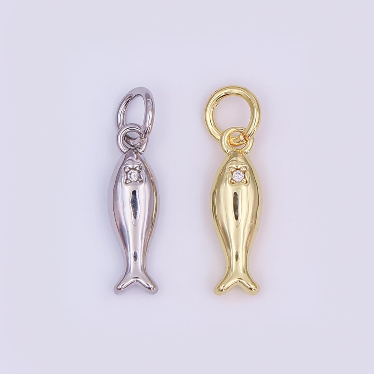 24K Gold Filled Clear CZ Fish Minimalist 3D Multidimensional Charm | AF432 - DLUXCA