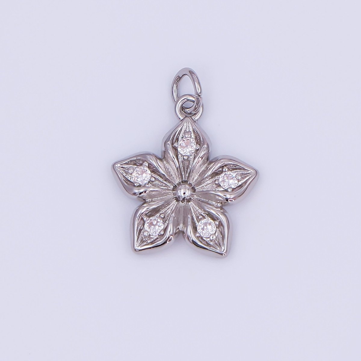 24K Gold Filled Clear CZ Flower Charm in Gold & Silver | AF437 - DLUXCA