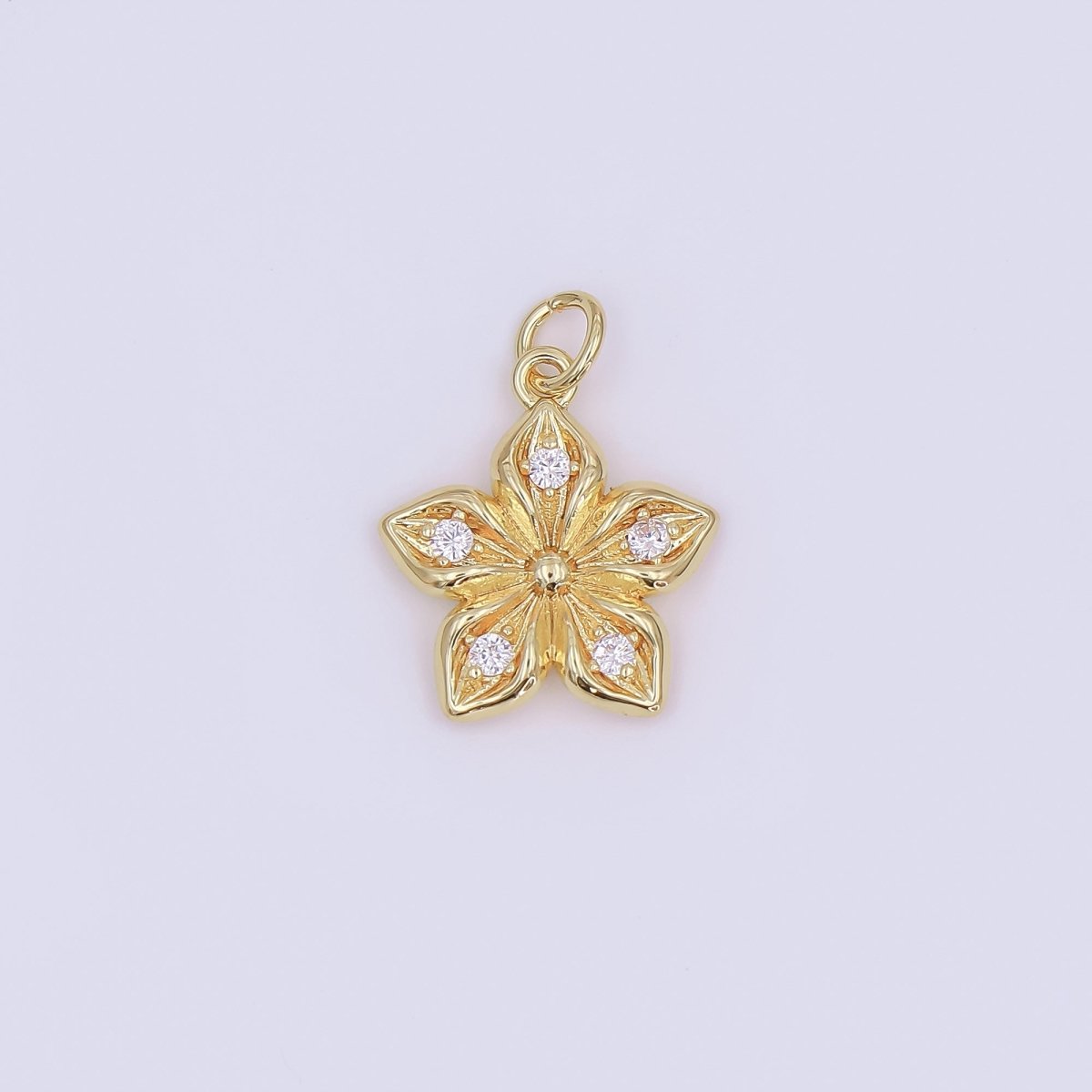 24K Gold Filled Clear CZ Flower Charm in Gold & Silver | AF437 - DLUXCA