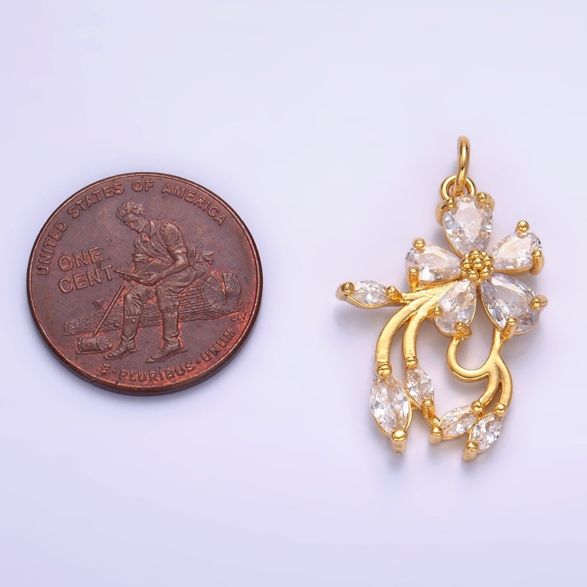 24K Gold Filled Clear CZ Flower Charm | M183 - DLUXCA