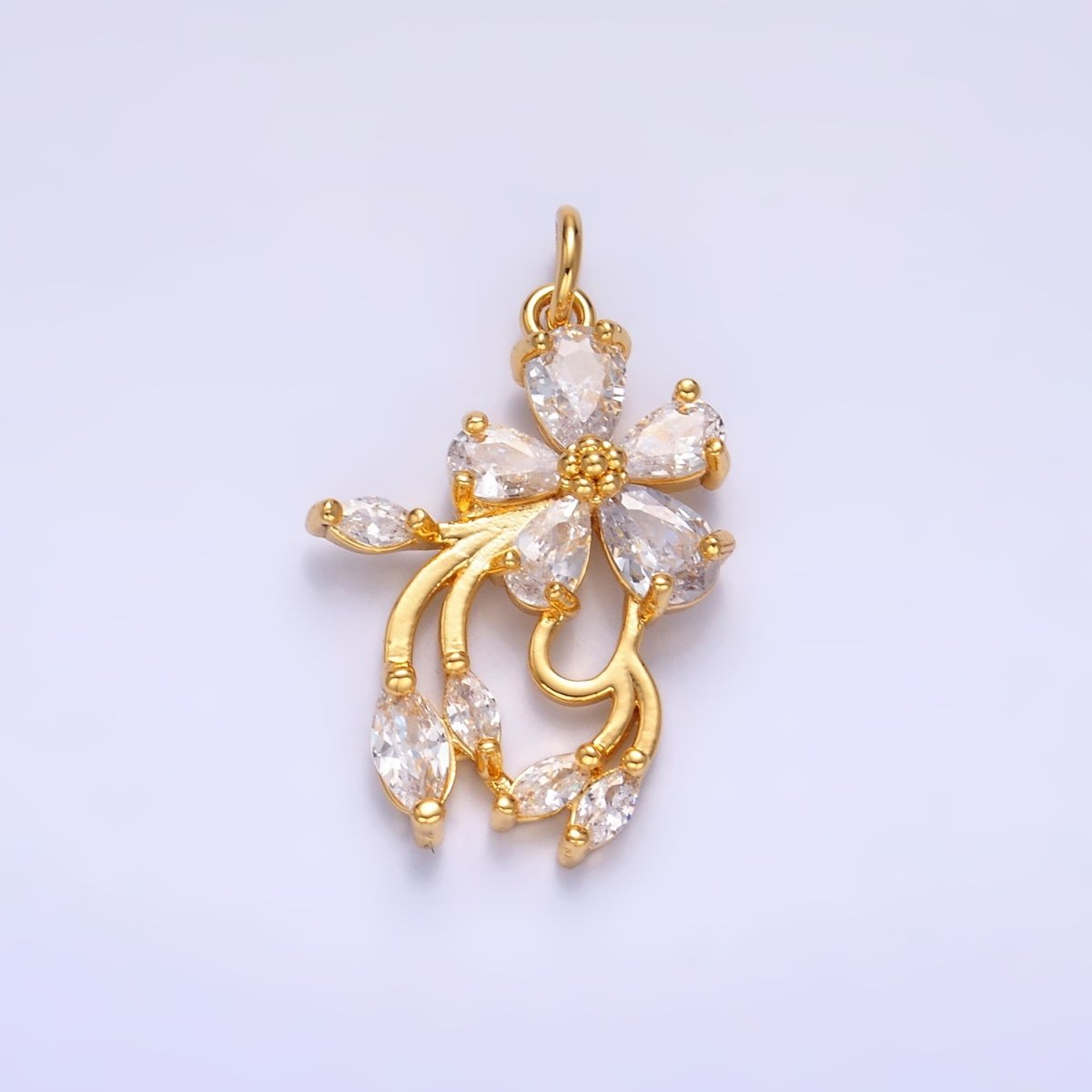 24K Gold Filled Clear CZ Flower Charm | M183 - DLUXCA
