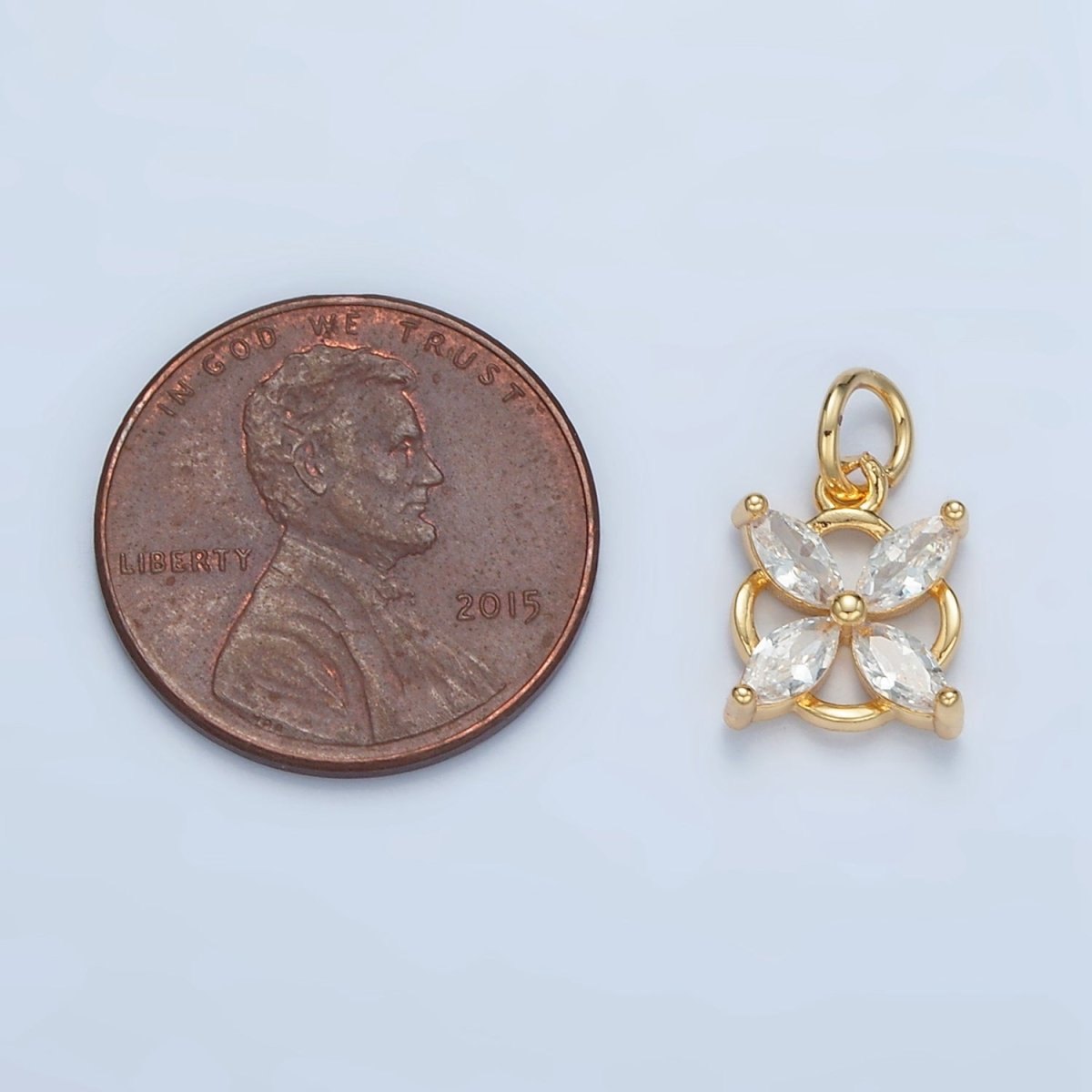 24K Gold Filled Clear CZ Flower Open Bezel Charm | E731 - DLUXCA