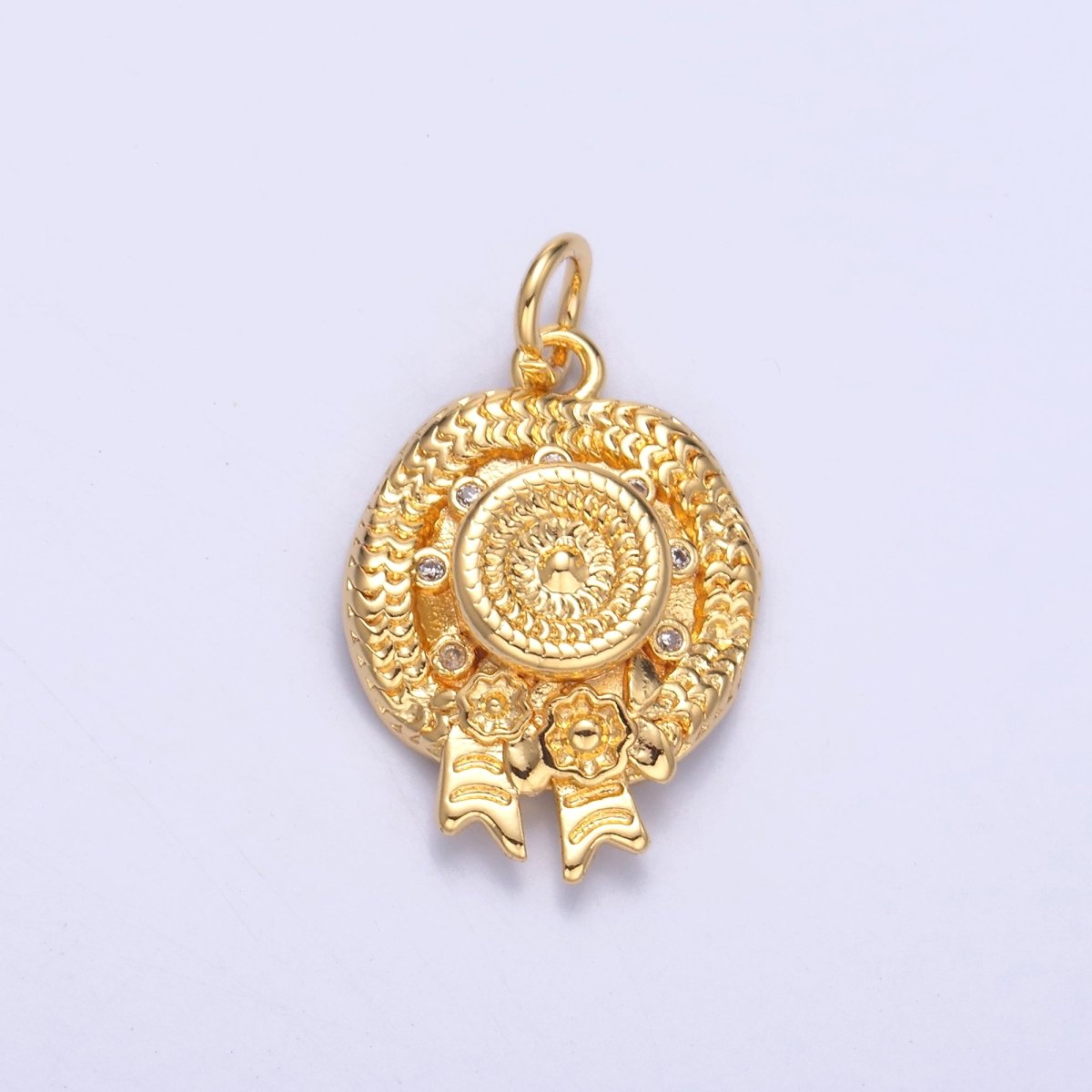 24K Gold Filled Clear CZ Flower Woven Beach Hat Charm in Gold & Silver | N015 - DLUXCA