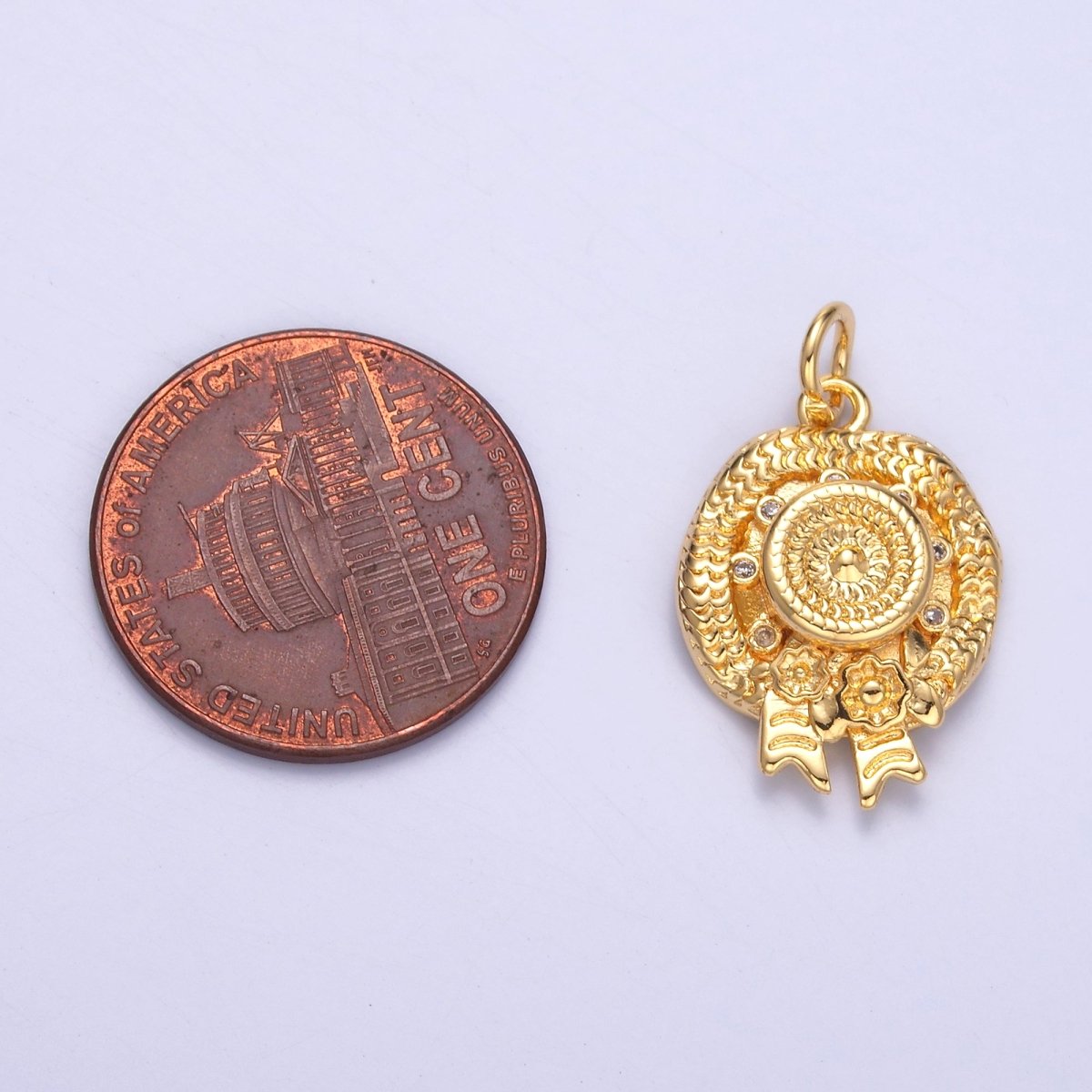 24K Gold Filled Clear CZ Flower Woven Beach Hat Charm in Gold & Silver | N015 - DLUXCA