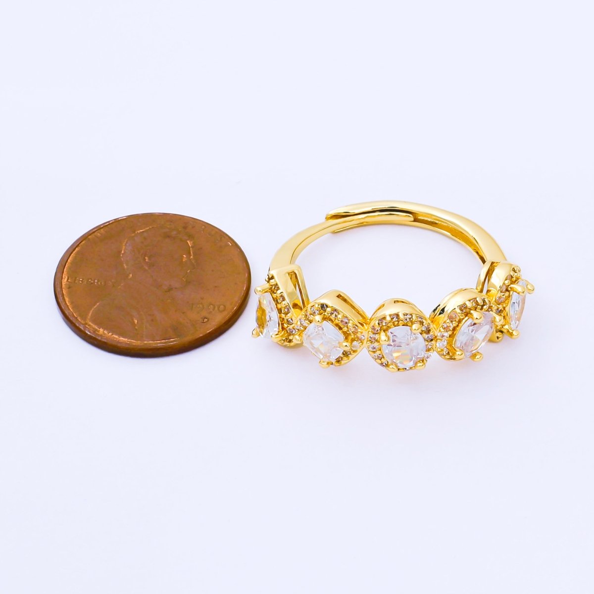 24K Gold Filled Clear CZ Geometric Cluster Micro Paved CZ Adjustable Ring | O2287 - DLUXCA