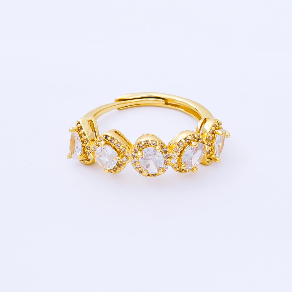 24K Gold Filled Clear CZ Geometric Cluster Micro Paved CZ Adjustable Ring | O2287 - DLUXCA