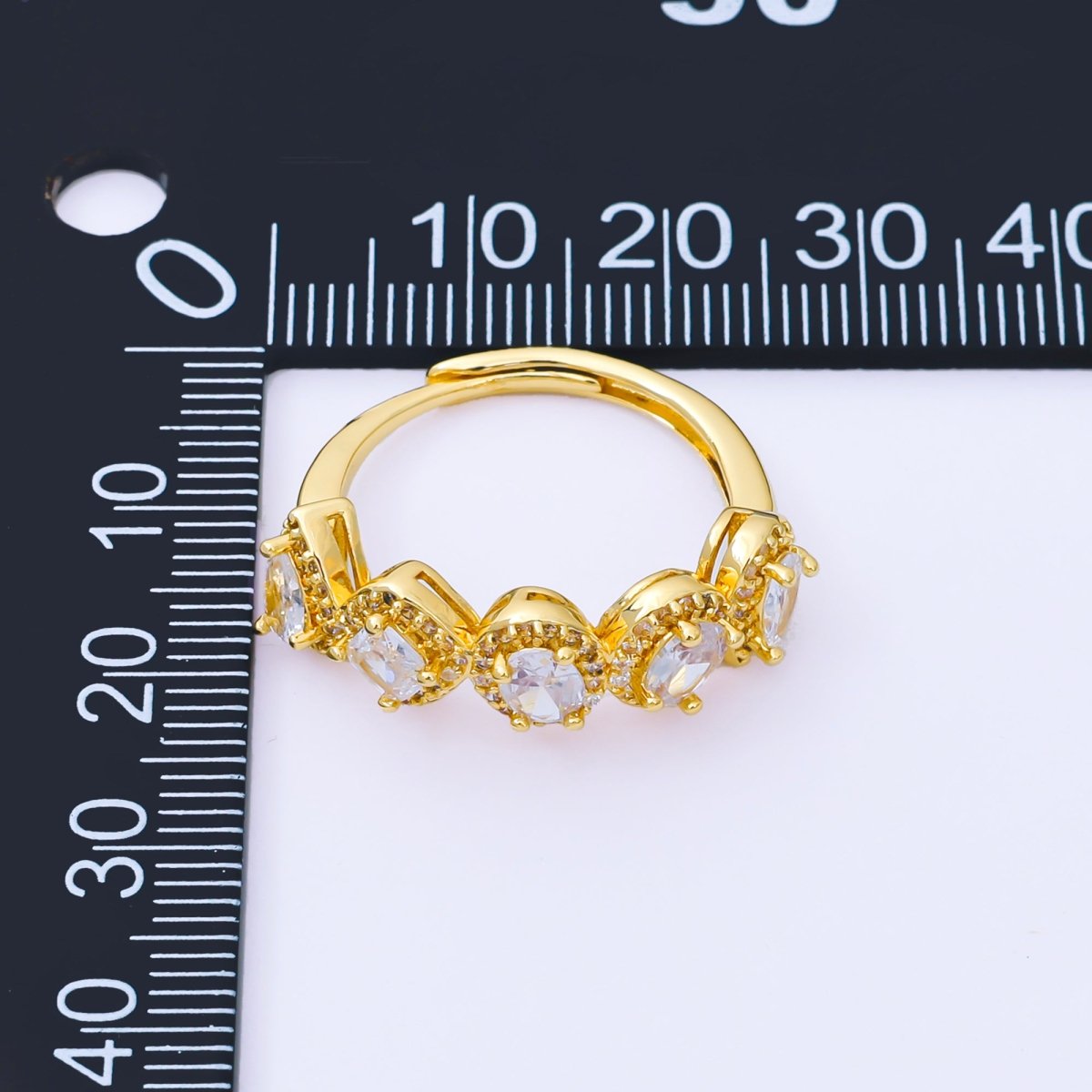24K Gold Filled Clear CZ Geometric Cluster Micro Paved CZ Adjustable Ring | O2287 - DLUXCA