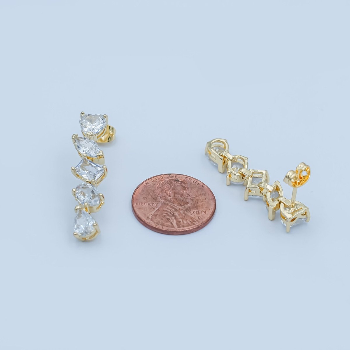 24K Gold Filled Clear CZ Geometric Drop Stud Earrings | AD1208 - DLUXCA