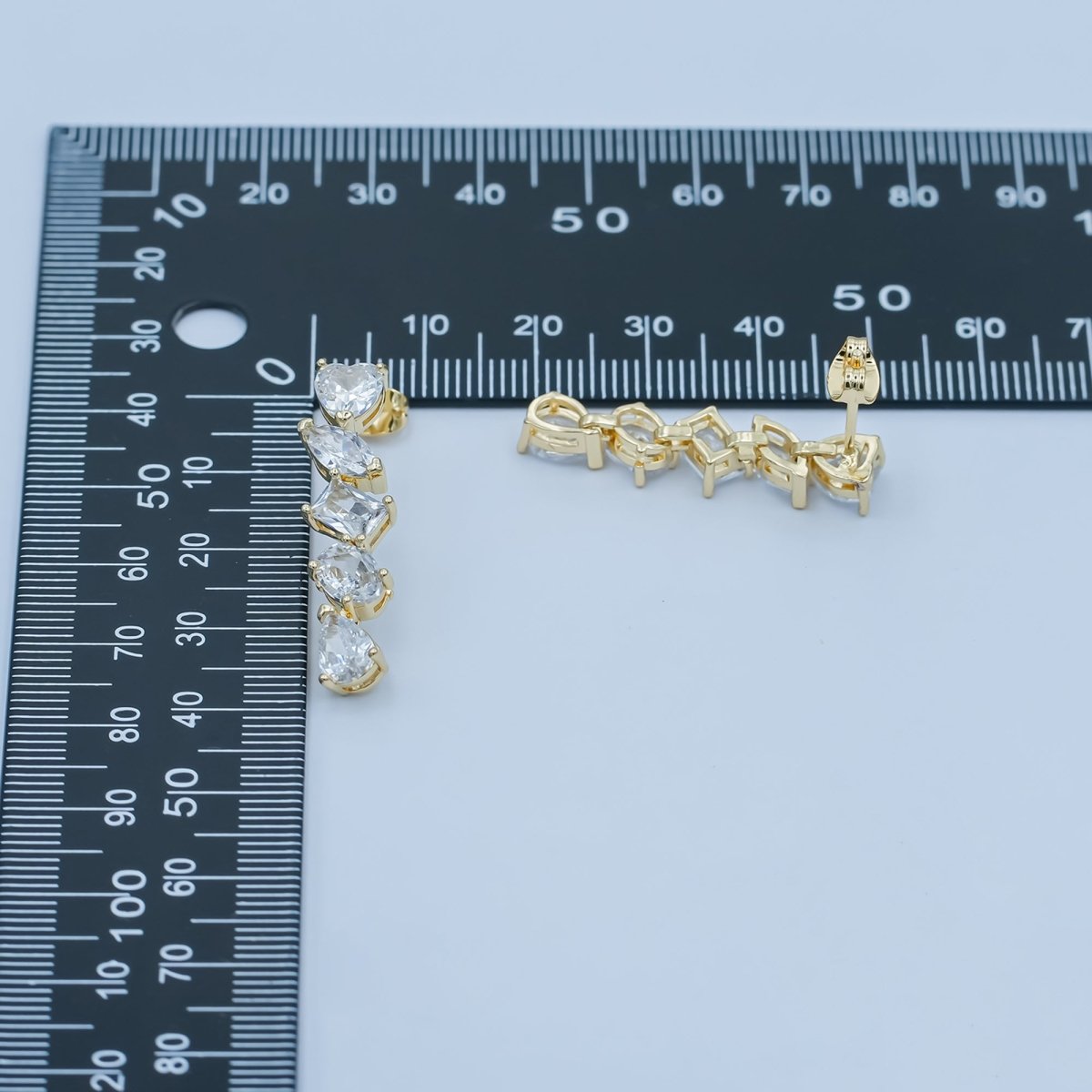 24K Gold Filled Clear CZ Geometric Drop Stud Earrings | AD1208 - DLUXCA