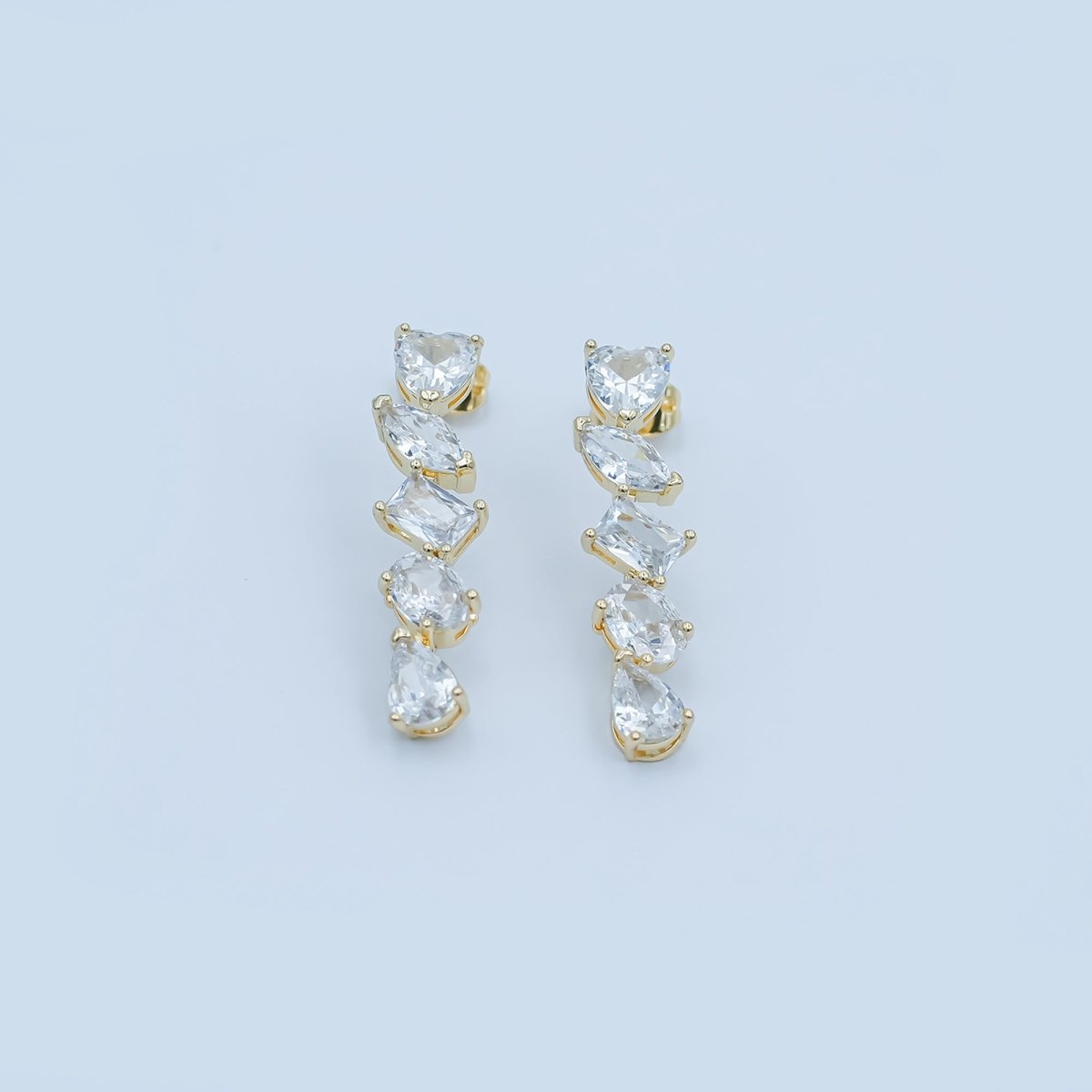24K Gold Filled Clear CZ Geometric Drop Stud Earrings | AD1208 - DLUXCA