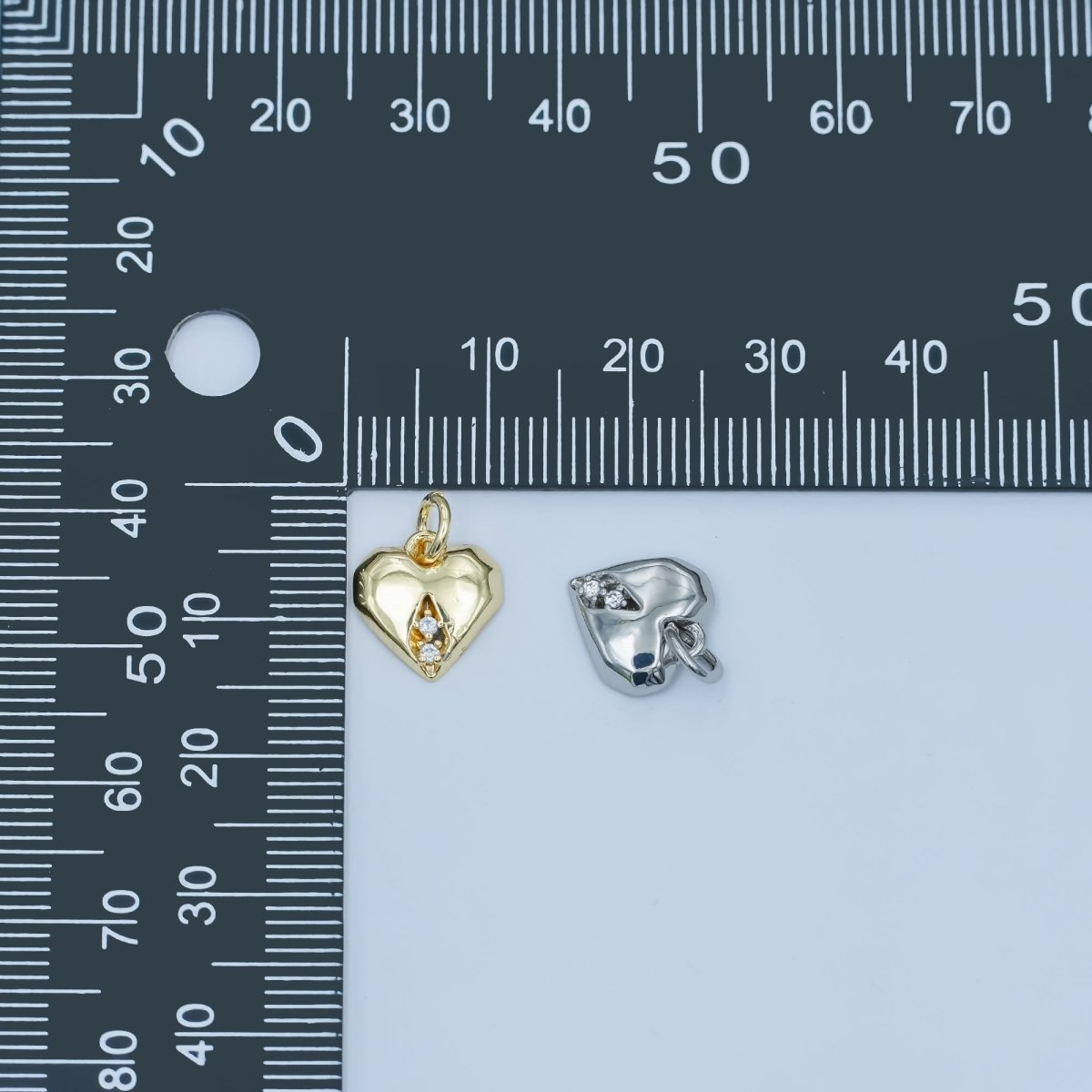 24K Gold Filled Clear CZ Geometric Edged Heart Charm in Gold & Silver | E554 - DLUXCA