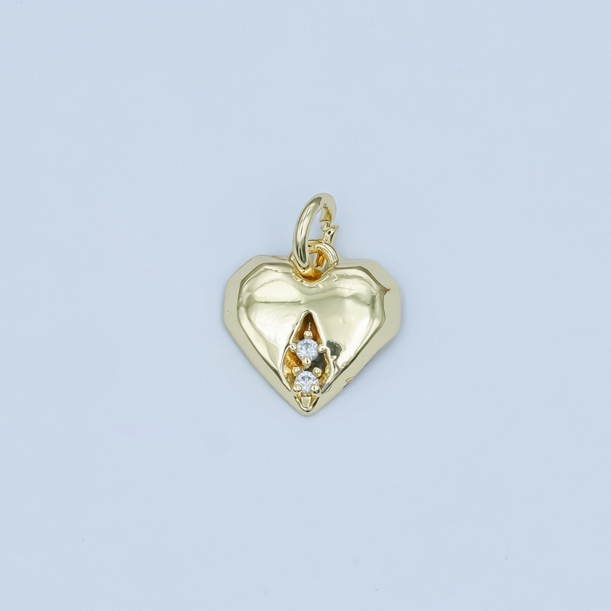 24K Gold Filled Clear CZ Geometric Edged Heart Charm in Gold & Silver | E554 - DLUXCA