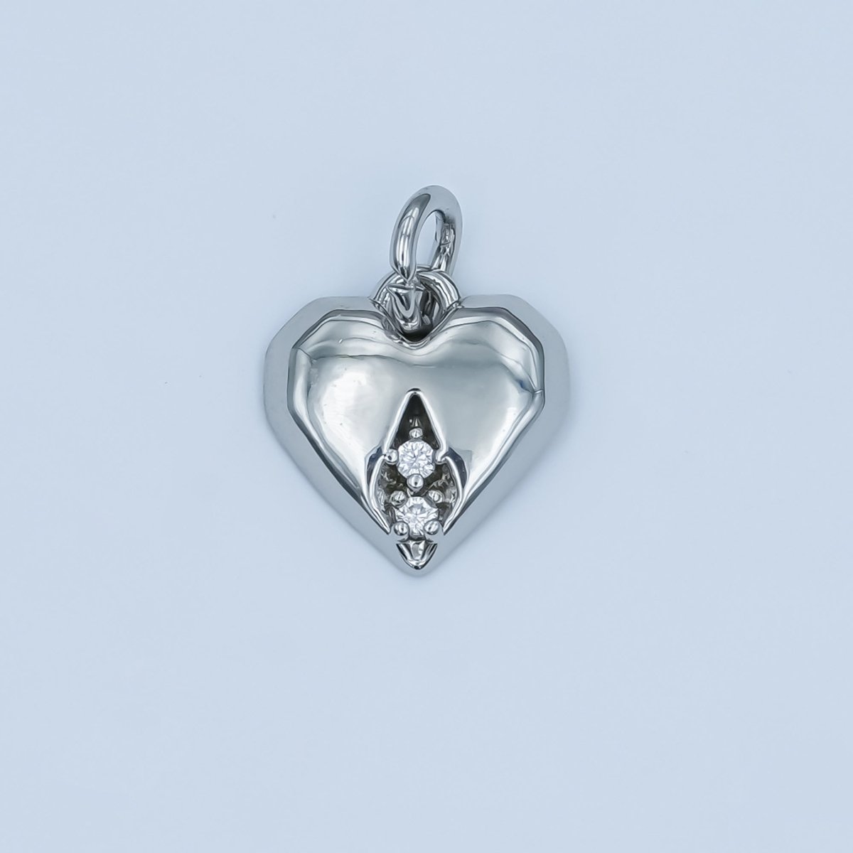 24K Gold Filled Clear CZ Geometric Edged Heart Charm in Gold & Silver | E554 - DLUXCA