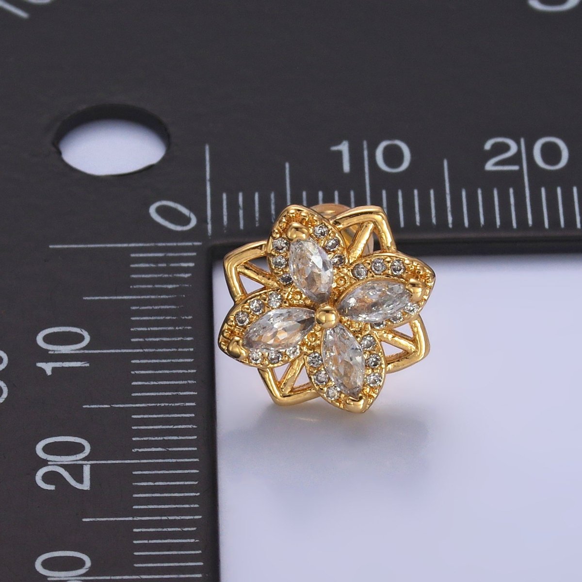 24K Gold Filled Clear CZ Geometric Flower Stud Earrings in Gold & Silver | AB690 AB691 - DLUXCA