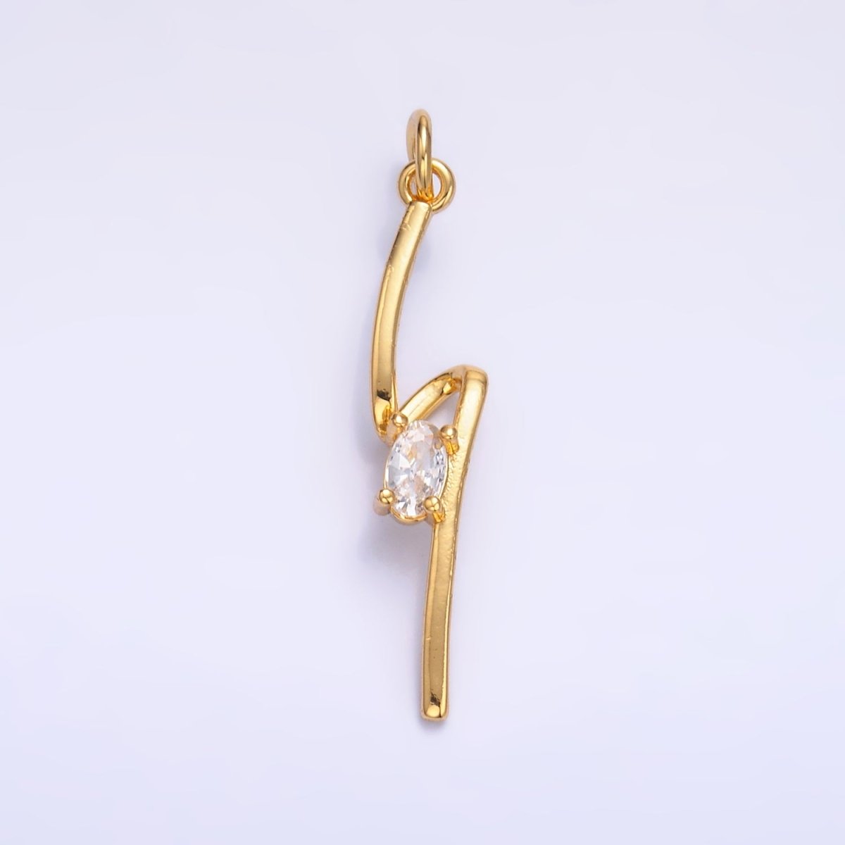 24K Gold Filled Clear CZ Geometric Lightning Bolt Charm in Gold & Silver | W814 - DLUXCA