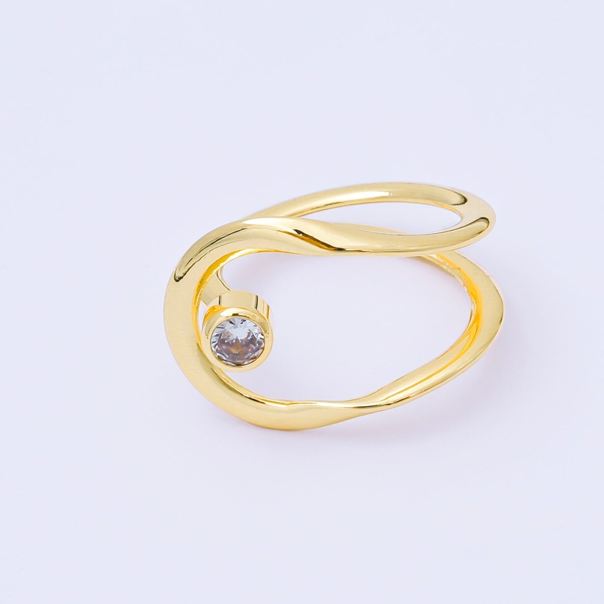 24K Gold Filled Clear CZ Geometric Molten Open Double Band Ring | O1988 - DLUXCA