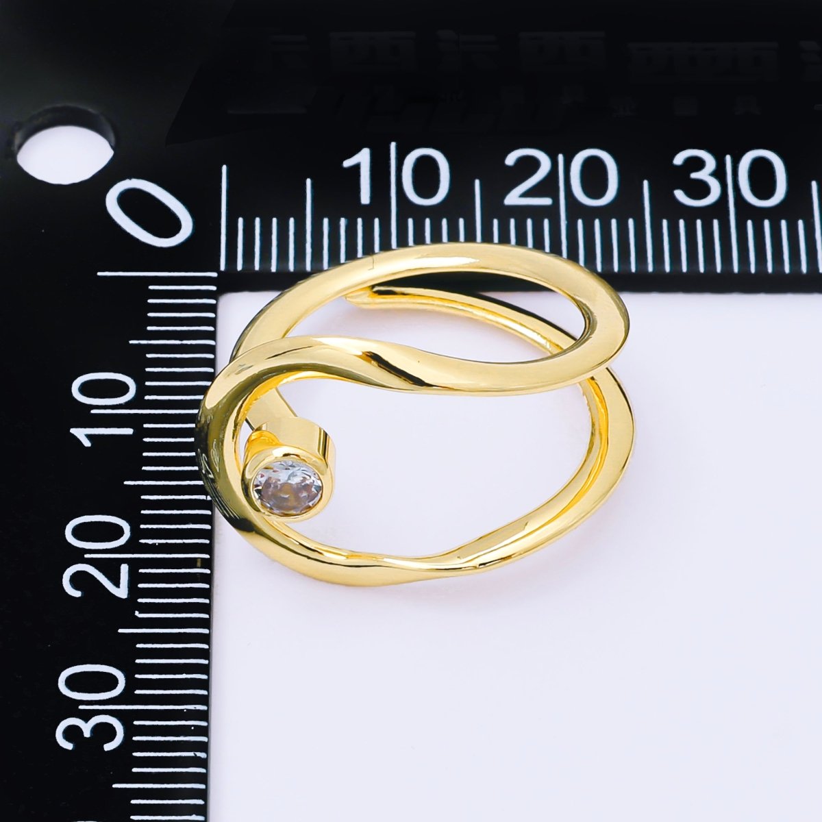 24K Gold Filled Clear CZ Geometric Molten Open Double Band Ring | O1988 - DLUXCA