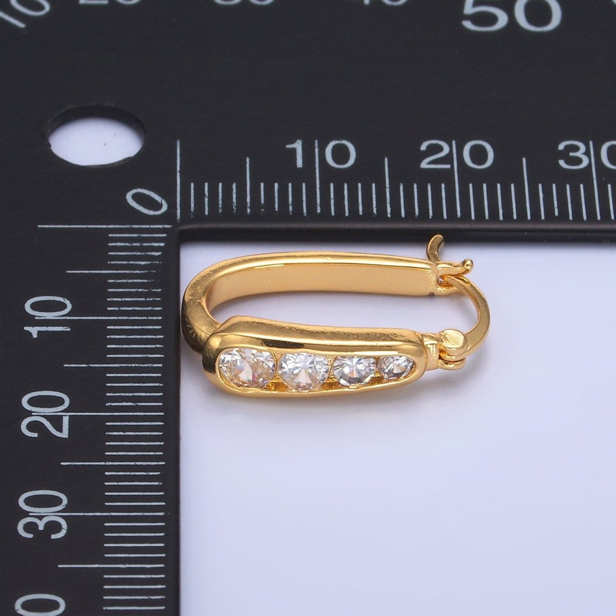 24K Gold Filled Clear CZ Gradient Latch Hoop Earrings | AB680 - DLUXCA