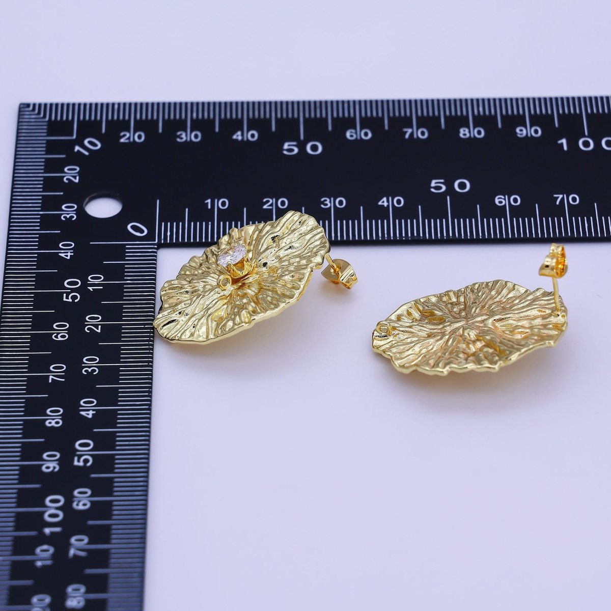 24K Gold Filled Clear CZ Hammered Oval Drop Stud Earring Findings | Z1269 - DLUXCA