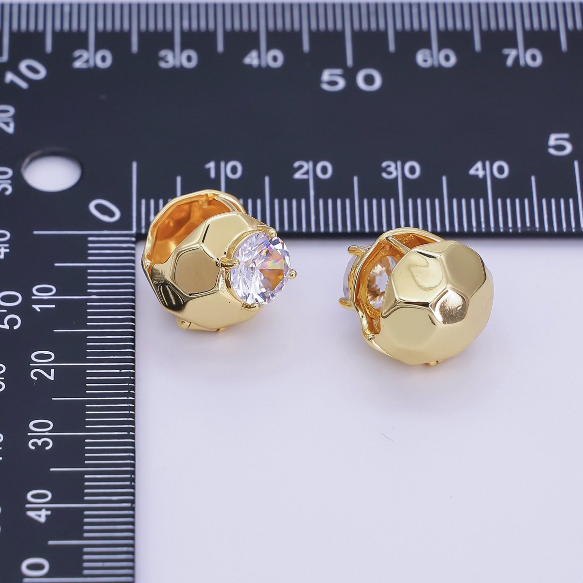 24K Gold Filled Clear CZ Hammered Round Hoop Earrings | T189 - DLUXCA