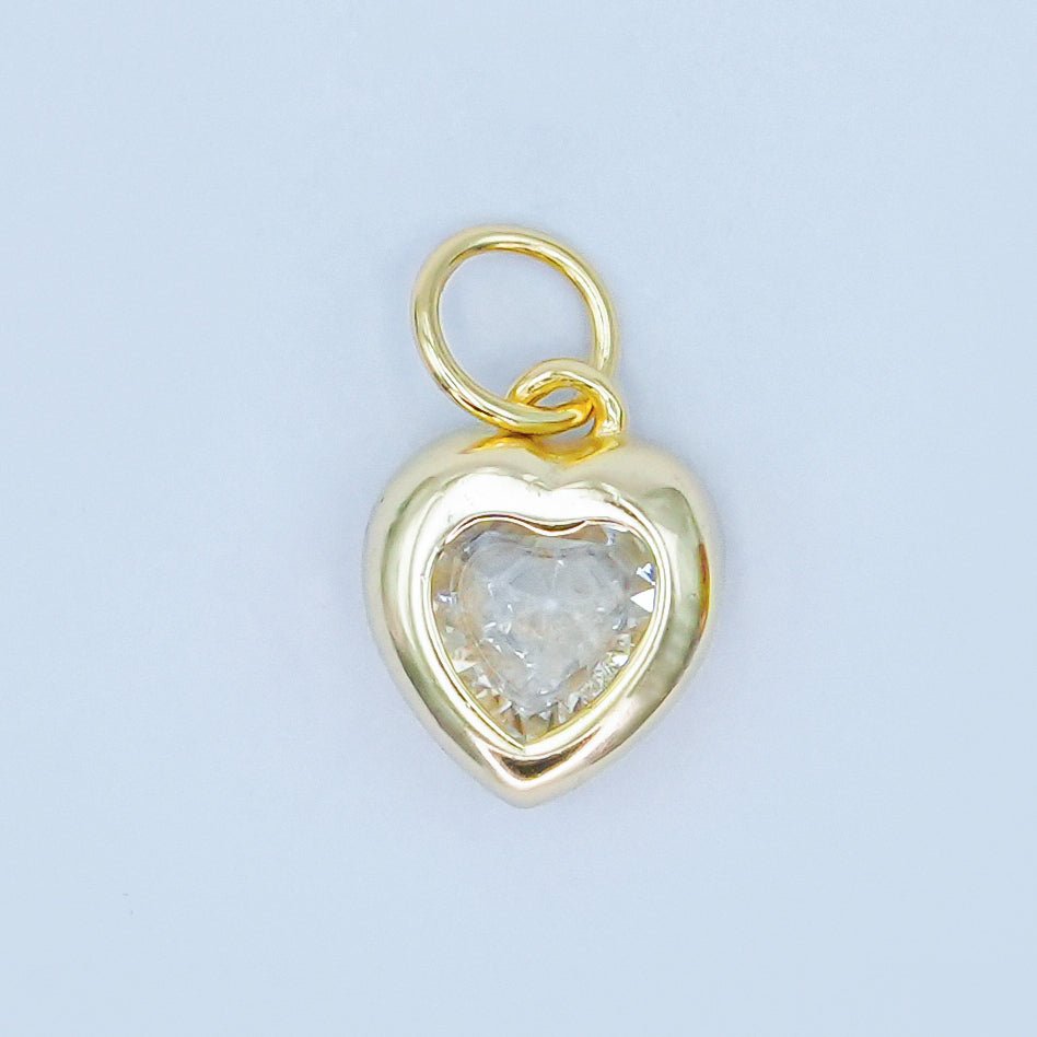 24K Gold Filled Clear CZ Heart Bezel Charm in Gold & Silver | SL - 638 - DLUXCA