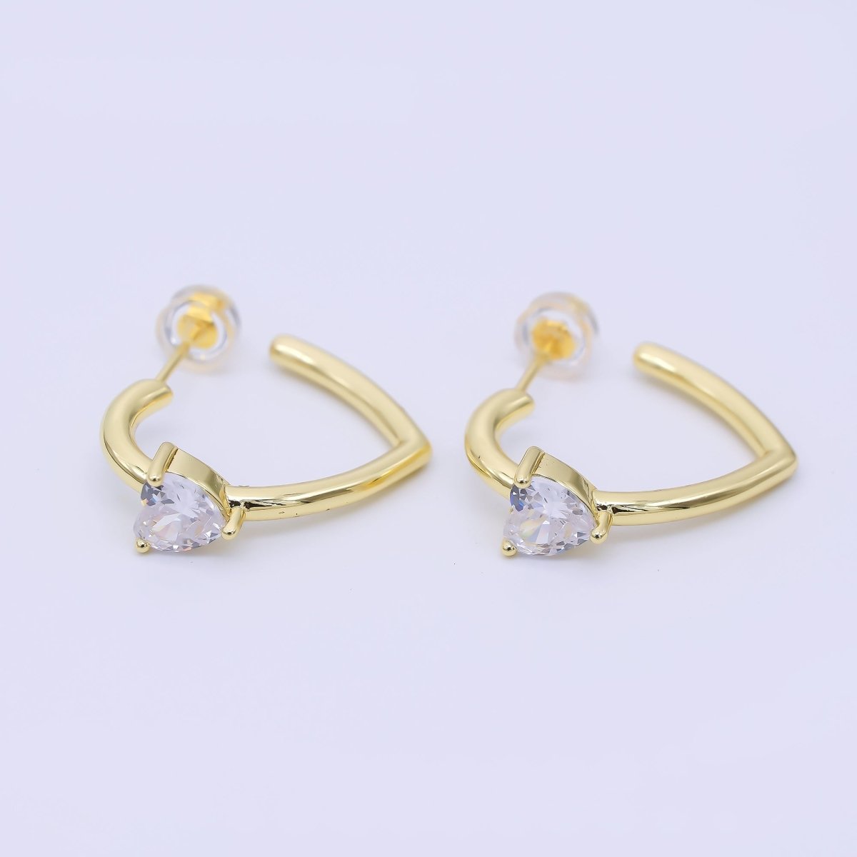 24K Gold Filled Clear CZ Heart C - Shaped Hoop Earrings | AI492 - DLUXCA
