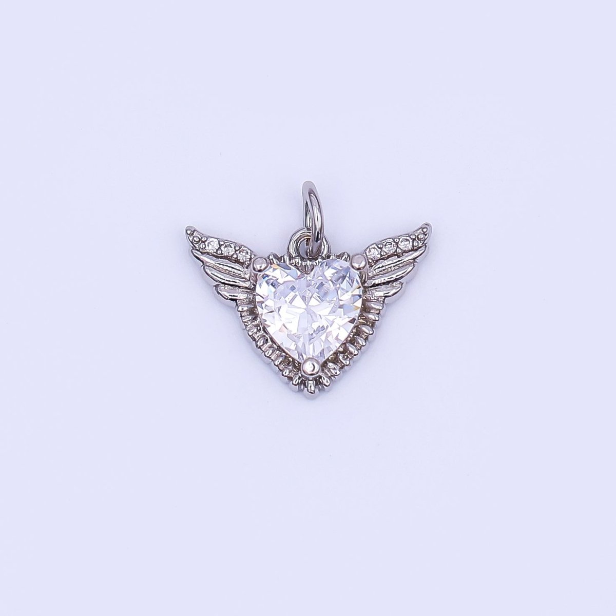 24K Gold Filled Clear CZ Heart Wings Charm in Gold & Silver | AF435 - DLUXCA
