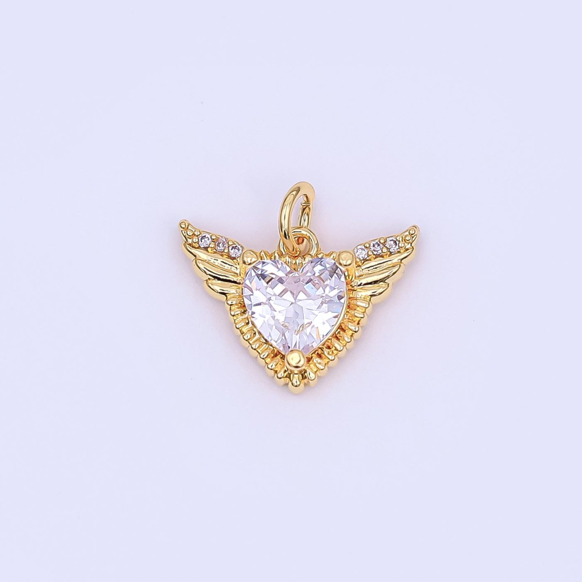 24K Gold Filled Clear CZ Heart Wings Charm in Gold & Silver | AF435 - DLUXCA