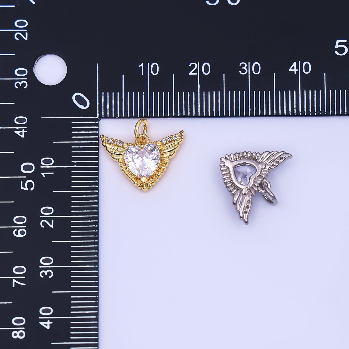 24K Gold Filled Clear CZ Heart Wings Charm in Gold & Silver | AF435 - DLUXCA