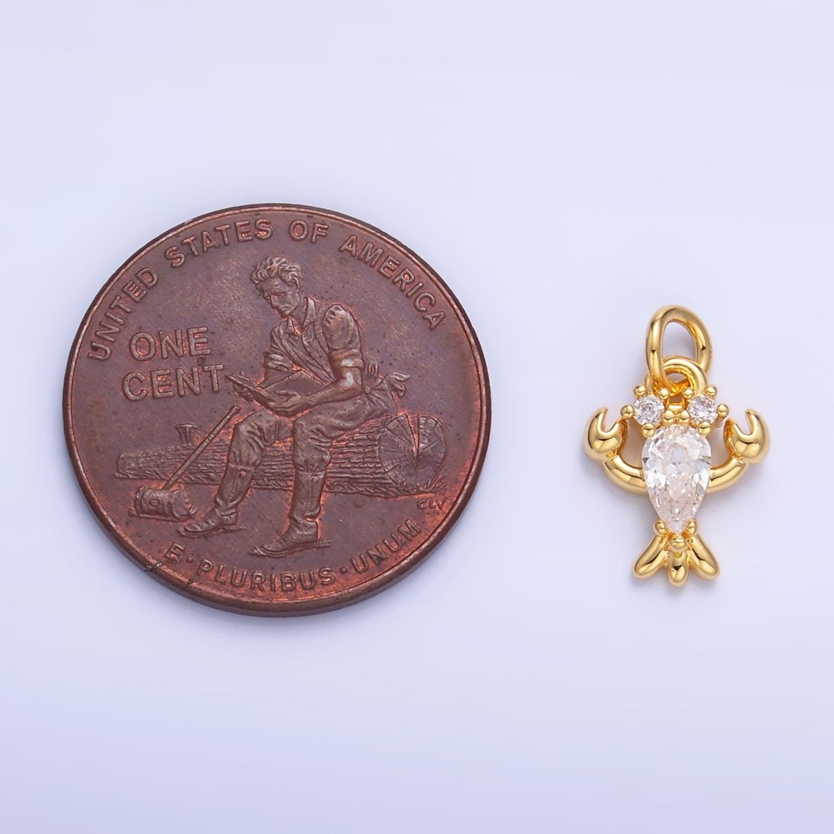 24K Gold Filled Clear CZ Lobster Crustacean Sea Animal Mini Charm in Gold & Silver | W886 - DLUXCA