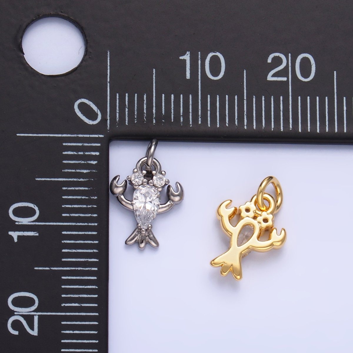 24K Gold Filled Clear CZ Lobster Crustacean Sea Animal Mini Charm in Gold & Silver | W886 - DLUXCA