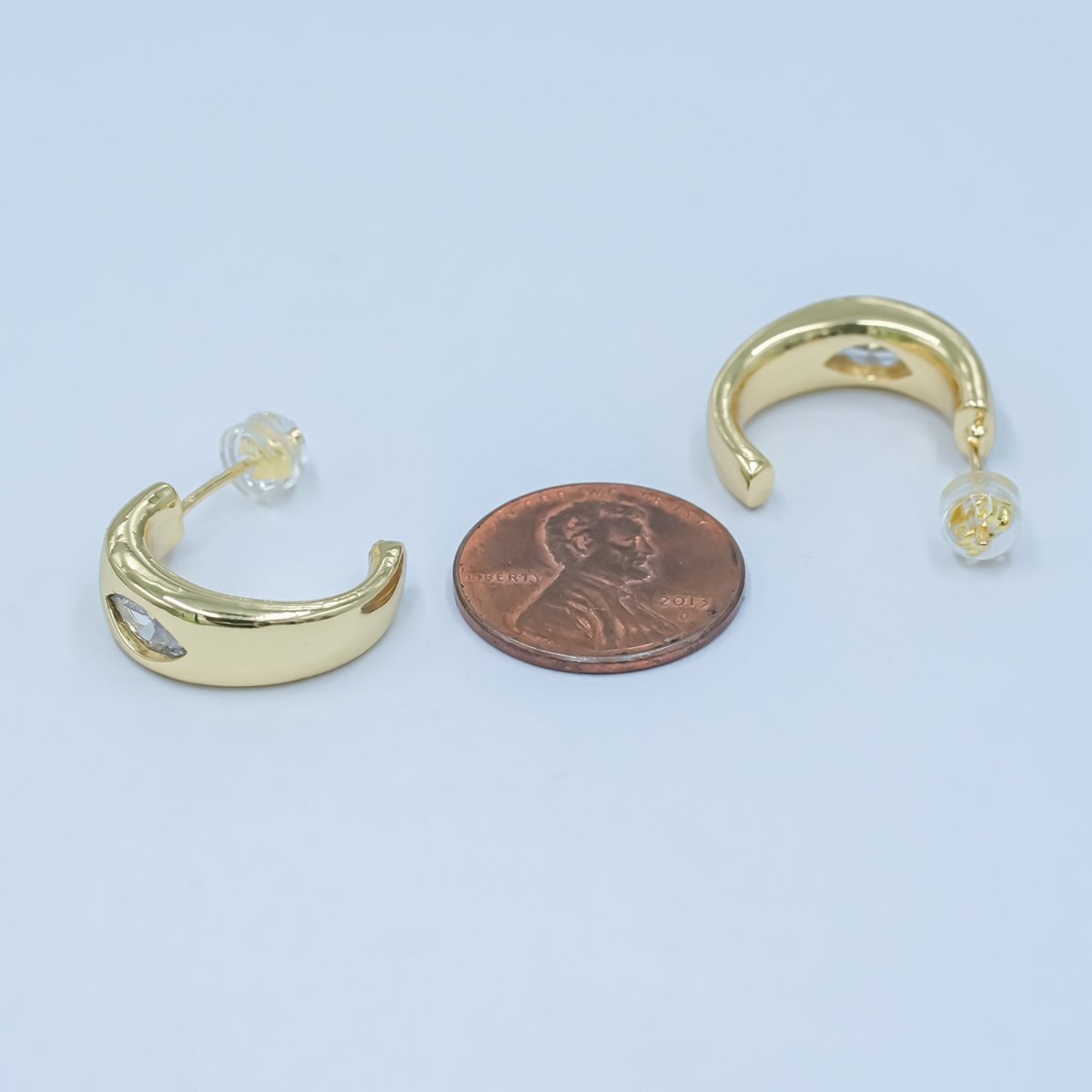 24K Gold Filled Clear CZ Marquise C - Shaped Hoop Earrings | AD1204 - DLUXCA