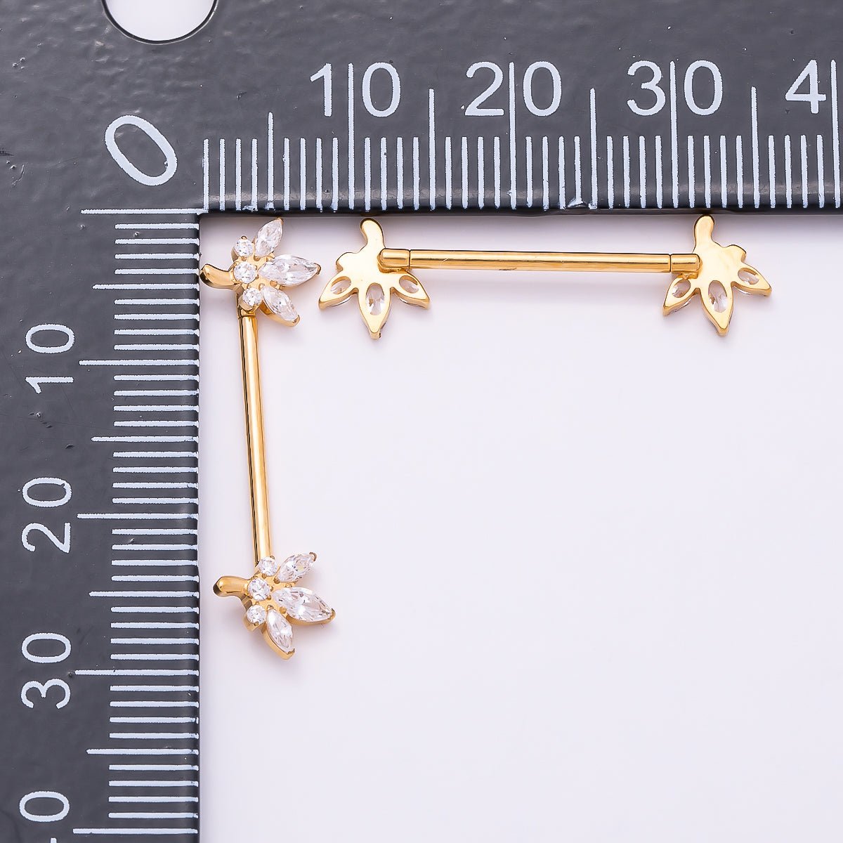 24K Gold Filled Clear CZ Marquise Flower Nipple Barbell Piercing Body Jewelry in Gold & Silver | Findings-00264 Findings-00265 - DLUXCA