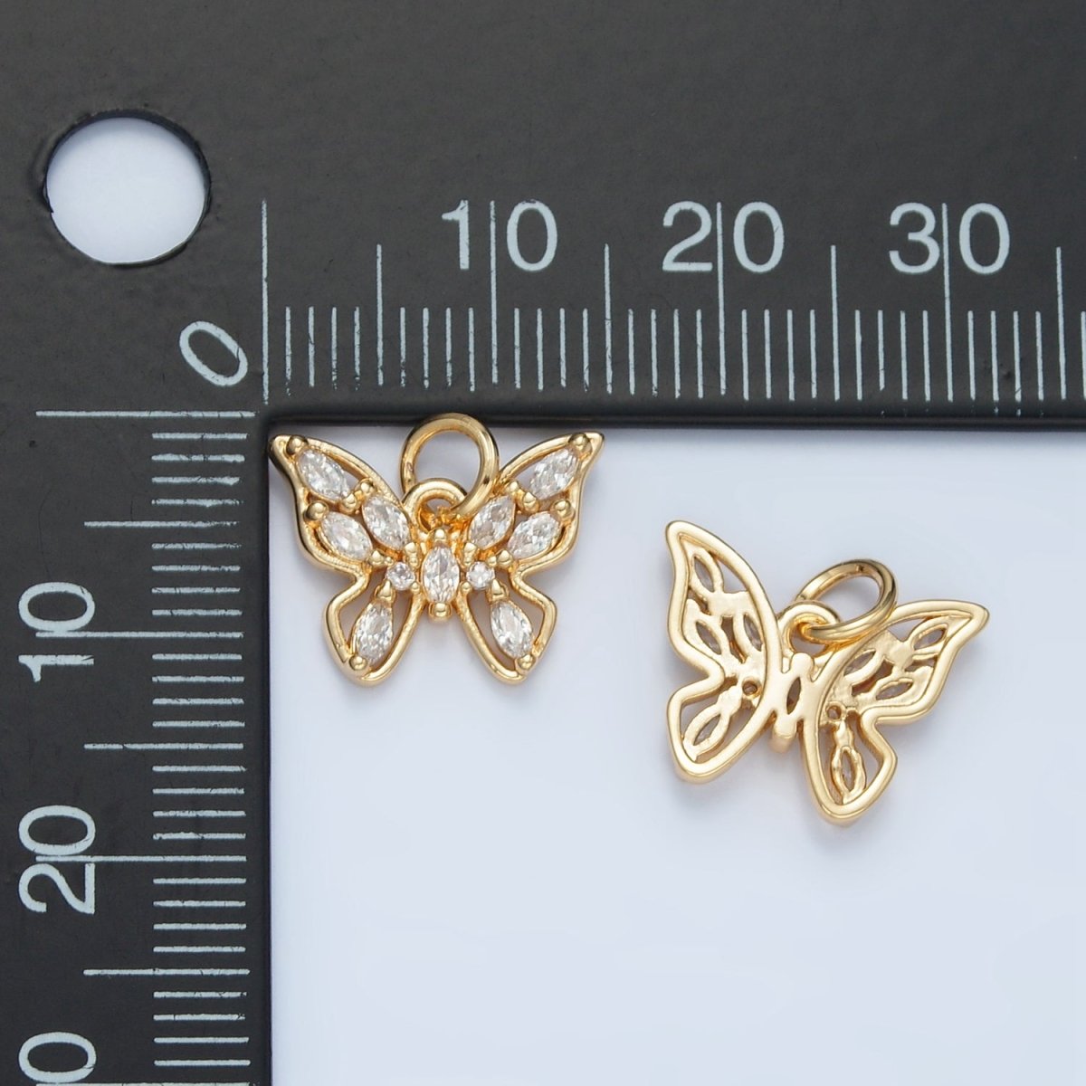 24K Gold Filled Clear CZ Marquise Open Butterfly Charm | E848 - DLUXCA