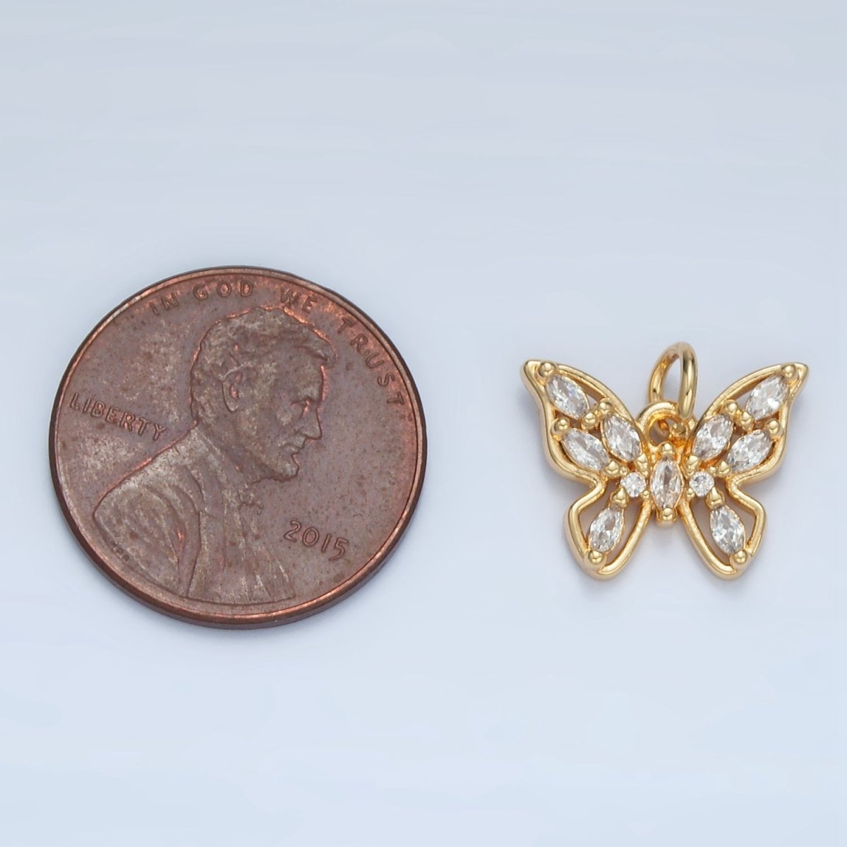24K Gold Filled Clear CZ Marquise Open Butterfly Charm | E848 - DLUXCA