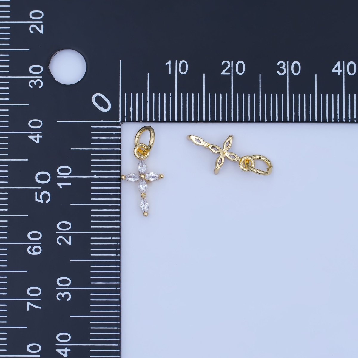 24K Gold Filled Clear CZ Marquise Religious Cross Charm | E398 - DLUXCA