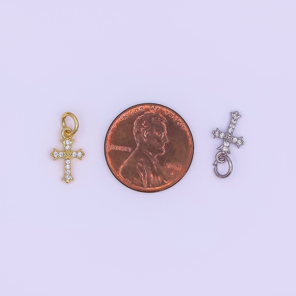 24K Gold Filled Clear CZ Micro Paved Passion Cross Mini Charm in Gold & Silver | AF431 - DLUXCA