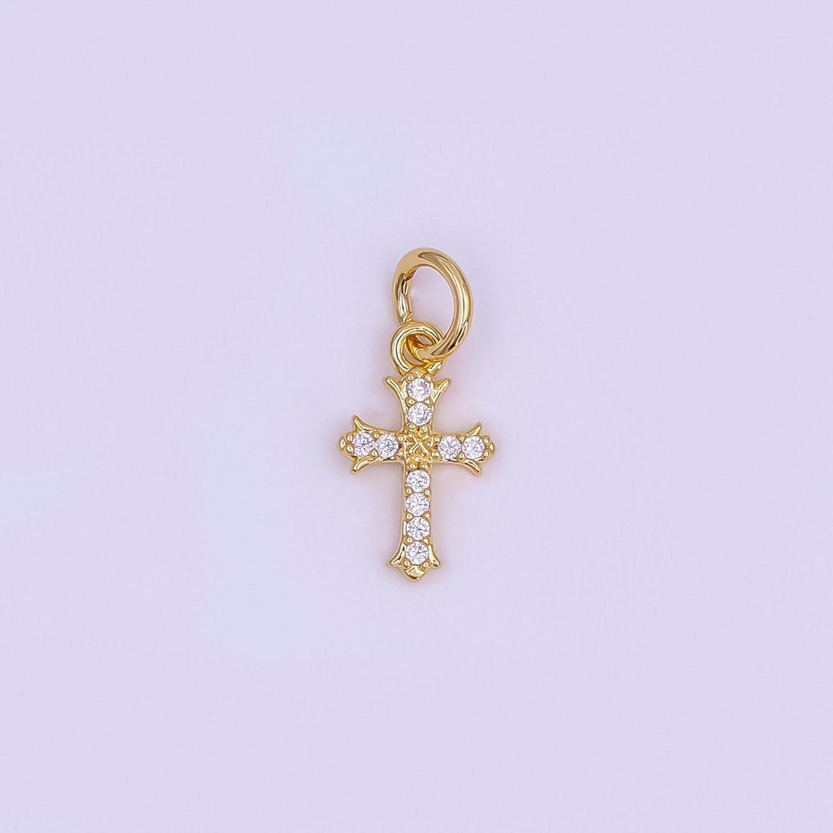 24K Gold Filled Clear CZ Micro Paved Passion Cross Mini Charm in Gold & Silver | AF431 - DLUXCA